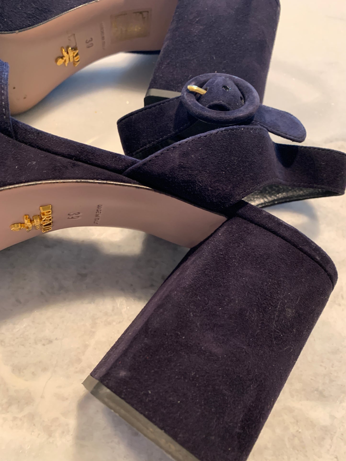 Prada Platform Blue Suede Sandals Sz 39