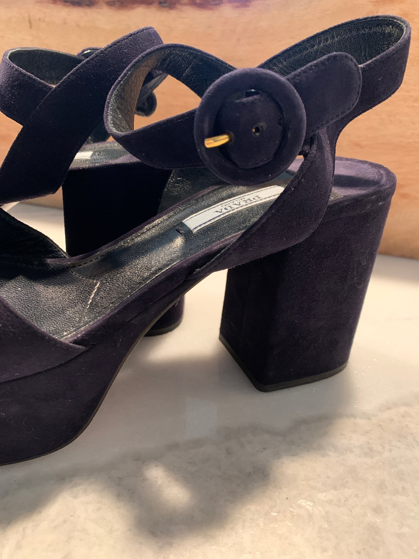 Prada Platform Blue Suede Sandals Sz 39