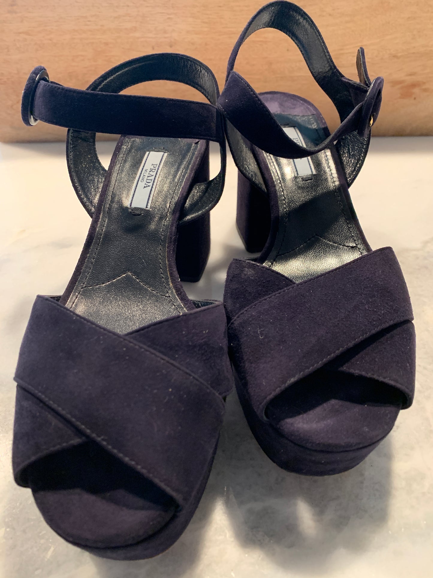 Prada Platform Blue Suede Sandals Sz 39