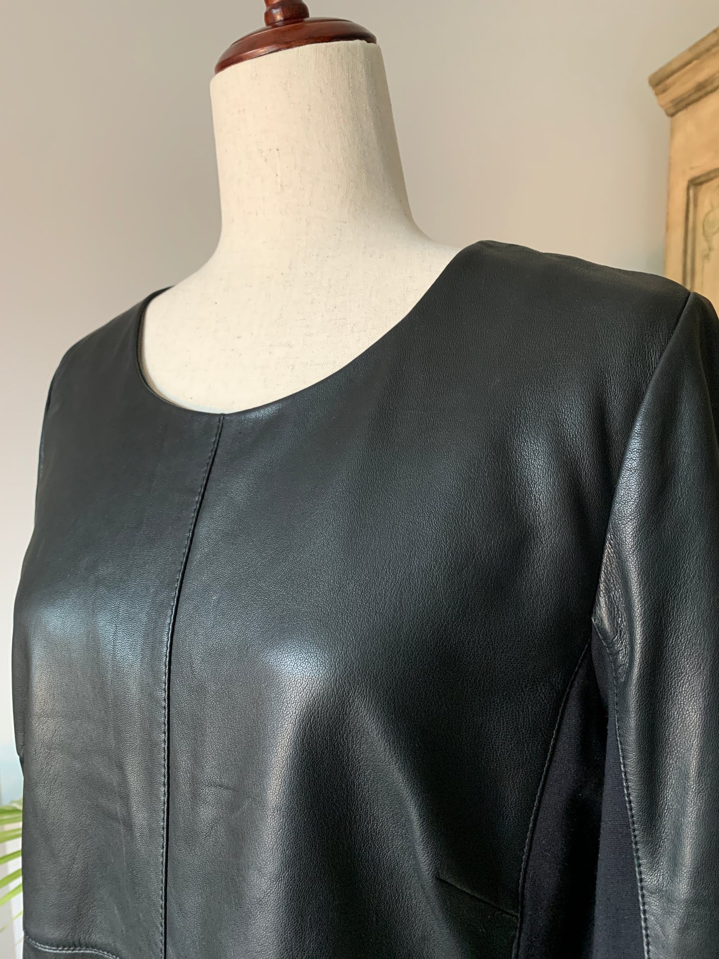 Claudia Starter Black Leather Dress Size 42 Large