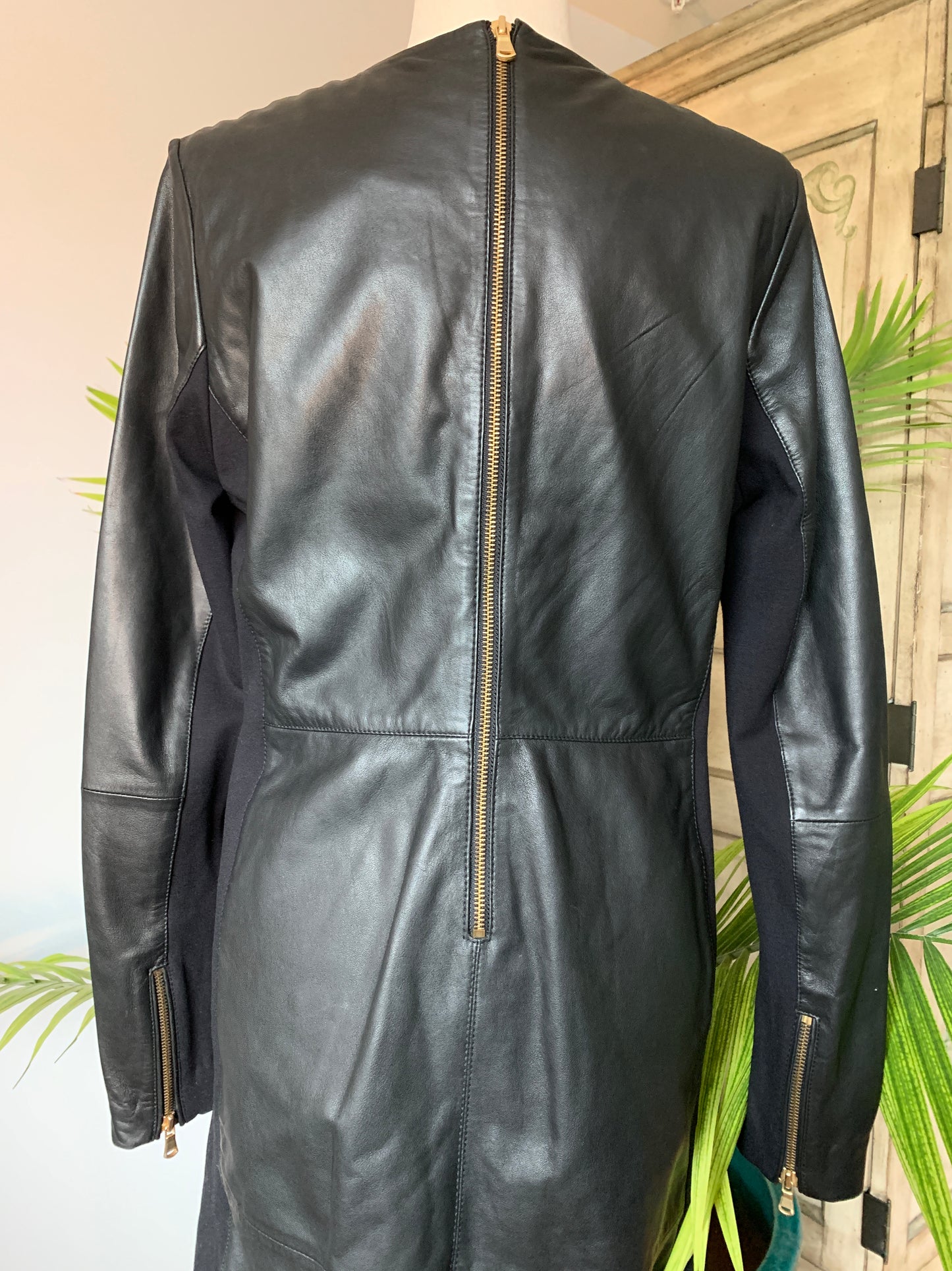 Claudia Starter Black Leather Dress Size 42 Large