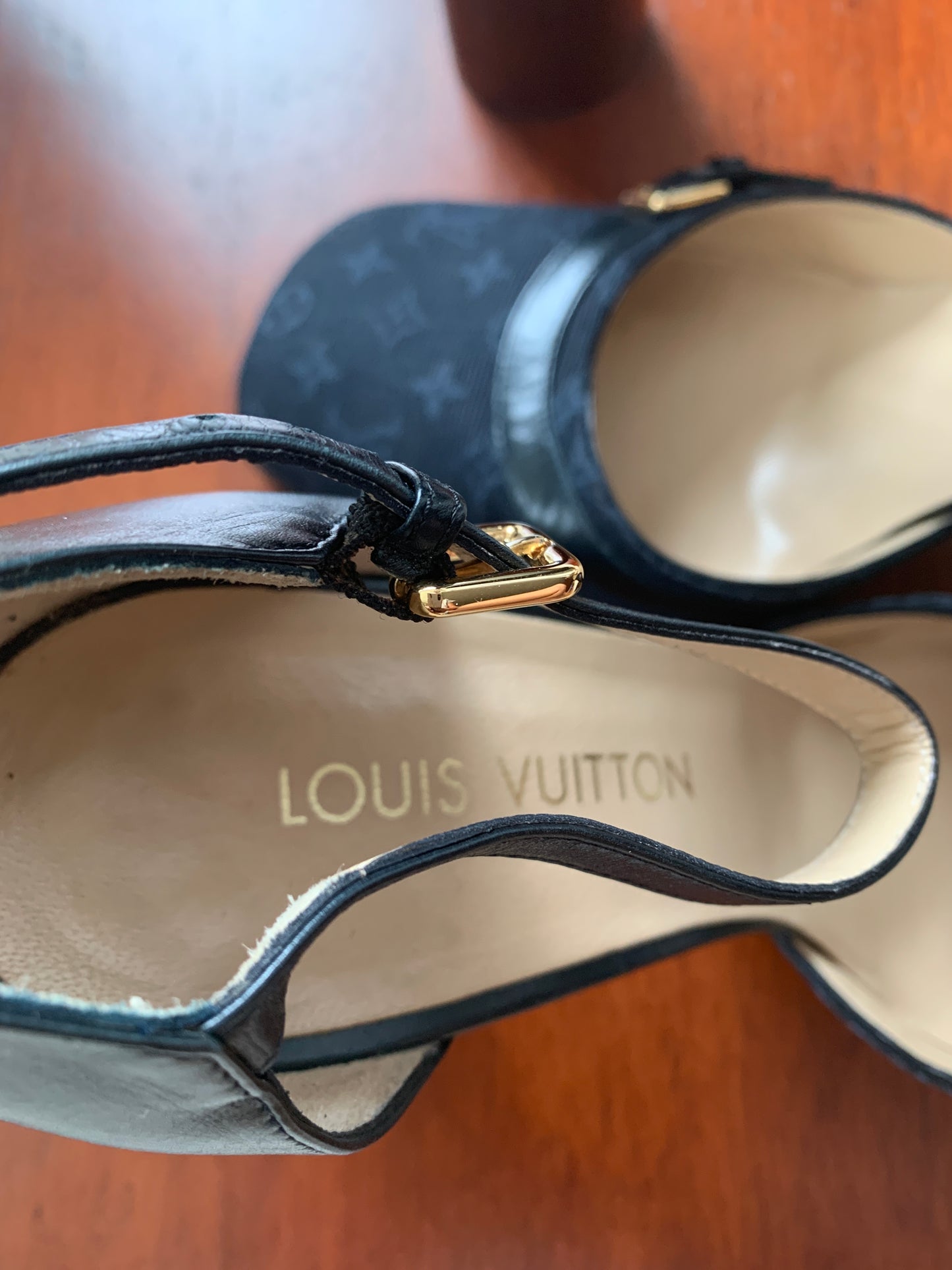 Ladies Louis Vuitton Canvas, Leather Monogram Blue D'Orsay Pumps