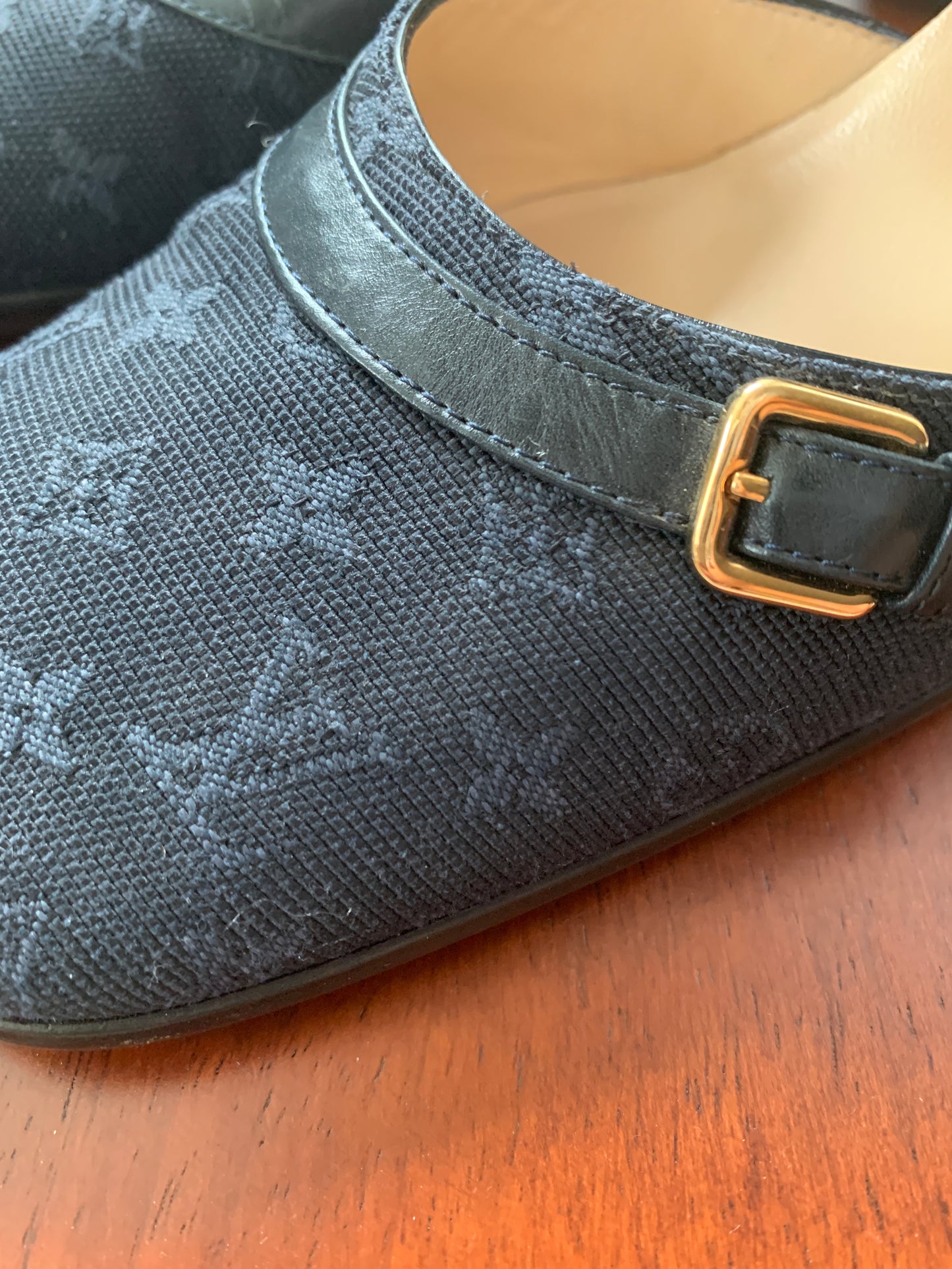 Ladies Louis Vuitton Canvas, Leather Monogram Blue D'Orsay Pumps