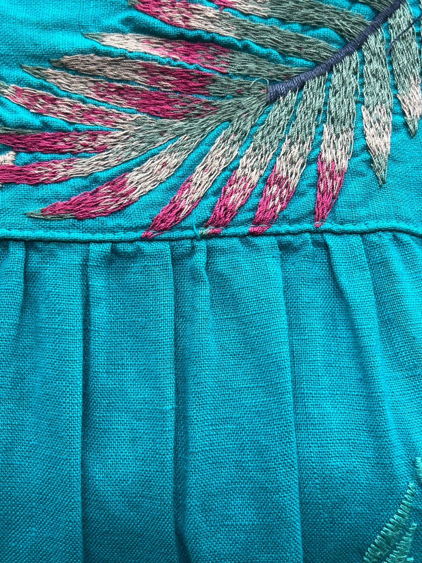 Johnny Was Turquoise Palm Leaves Embroidered Dress Size S