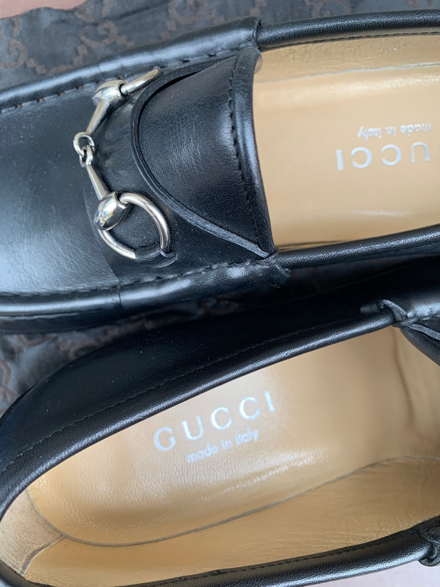 Gucci Black Leather Loafers w/ Silver Horsebit Sz 7