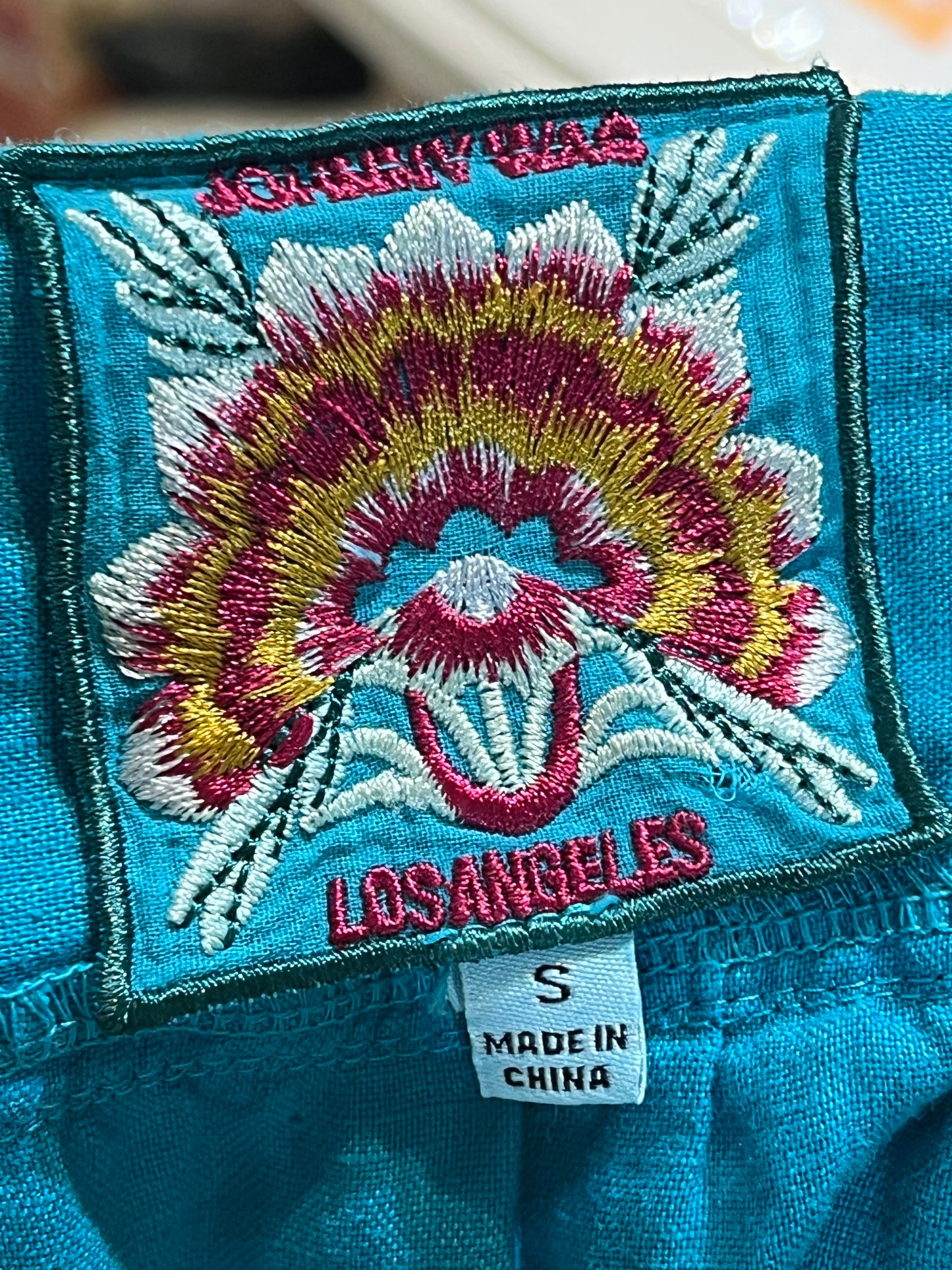 Johnny Was Turquoise Palm Leaves Embroidered Dress Size S