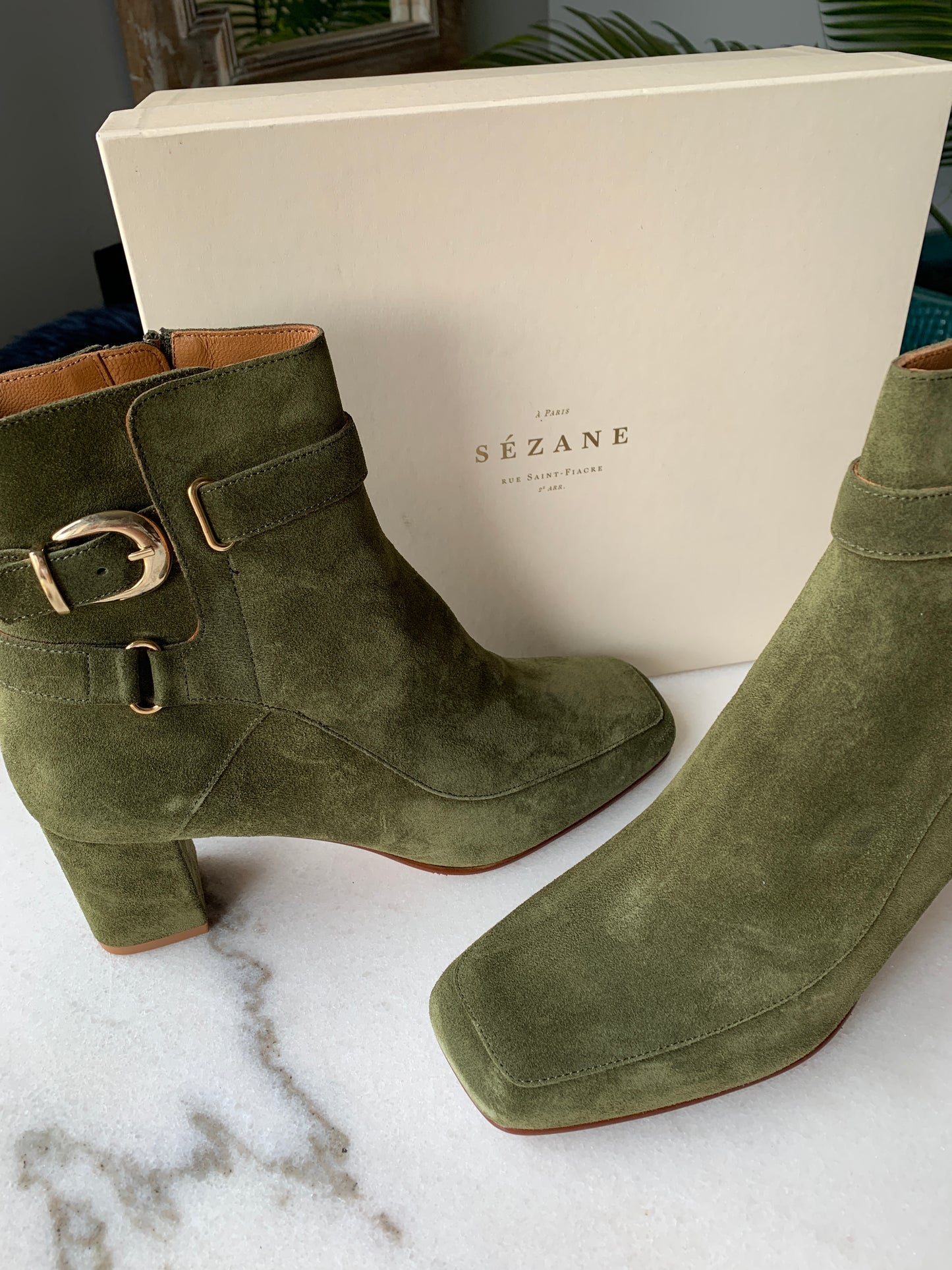 Sezane Booties Green Suede, Sz 9 (40)