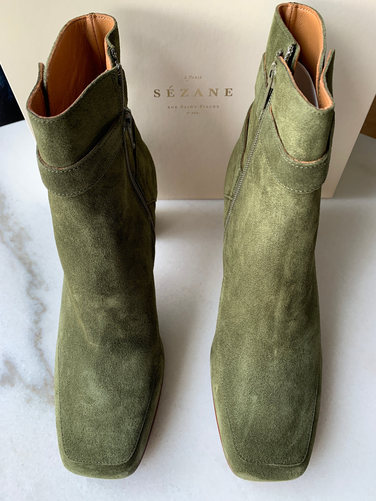 Sezane Booties Green Suede, Sz 9 (40)