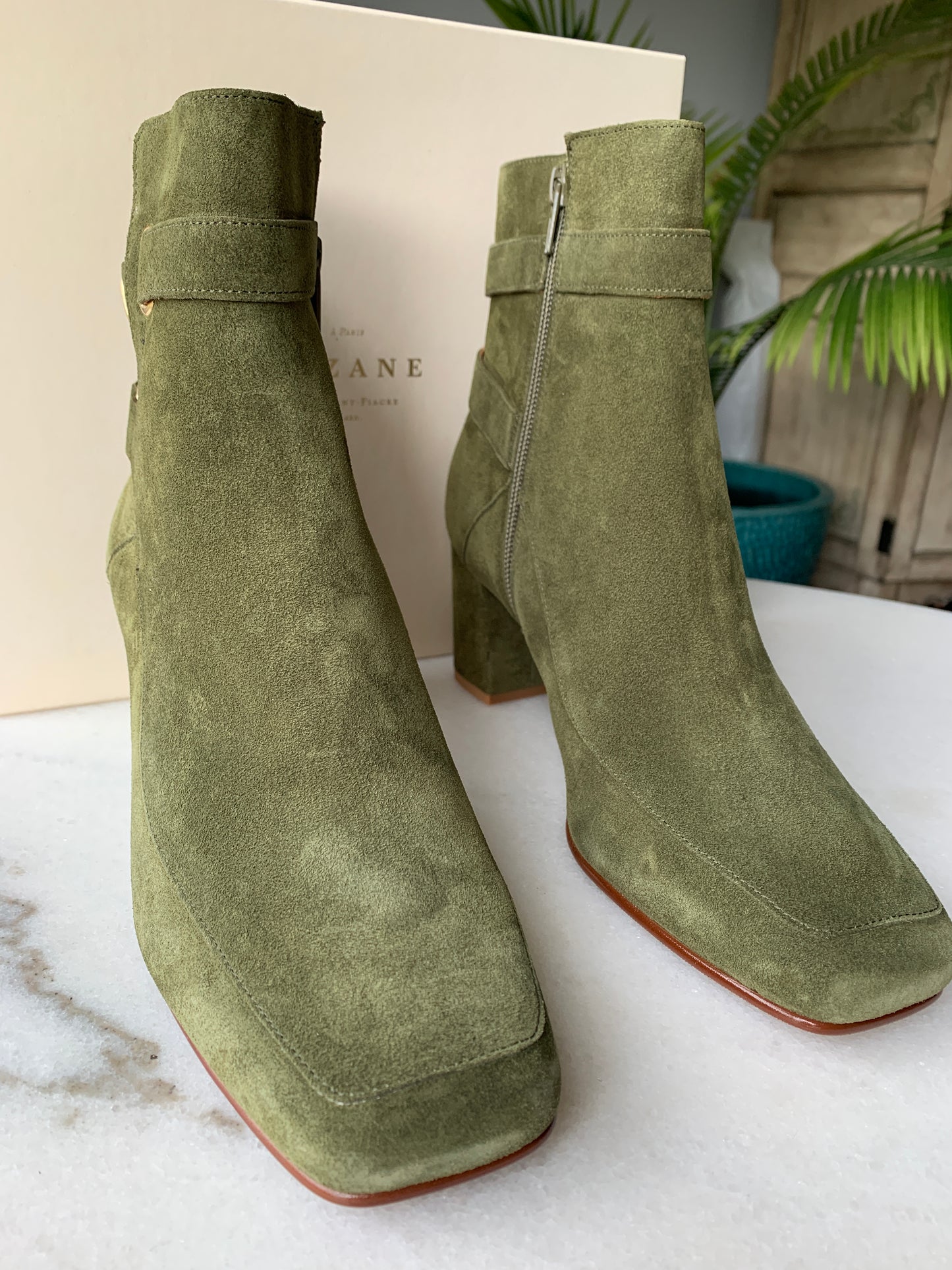 Sezane Booties Green Suede, Sz 9 (40)