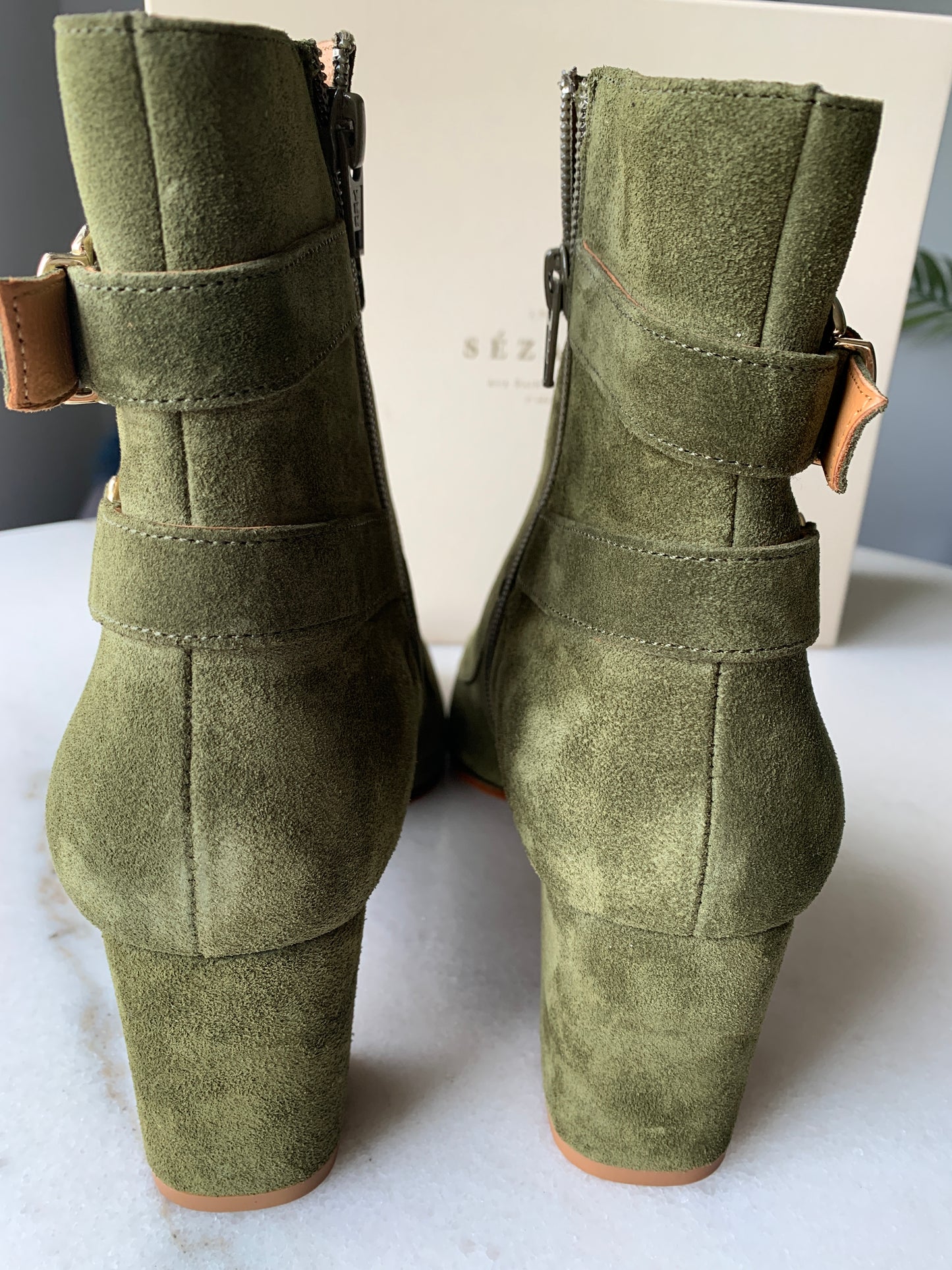 Sezane Booties Green Suede, Sz 9 (40)