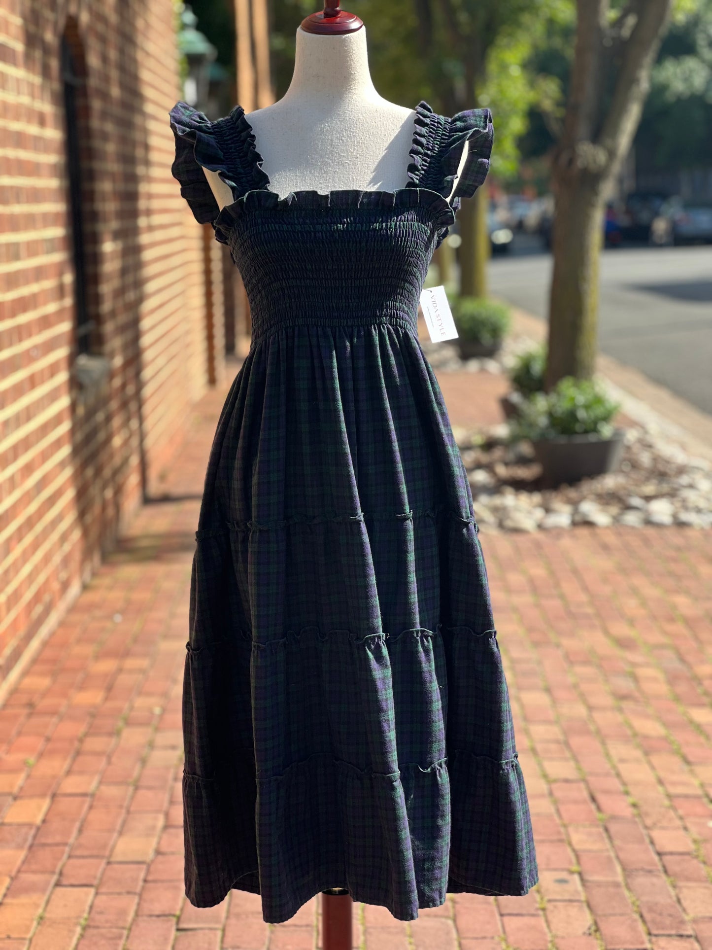 Hill House Ellie Nap Dress in "Navy Tartan" Size S