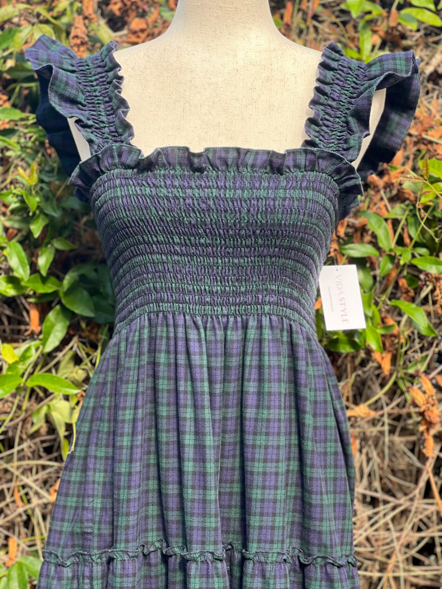 Hill House Ellie Nap Dress in "Navy Tartan" Size S