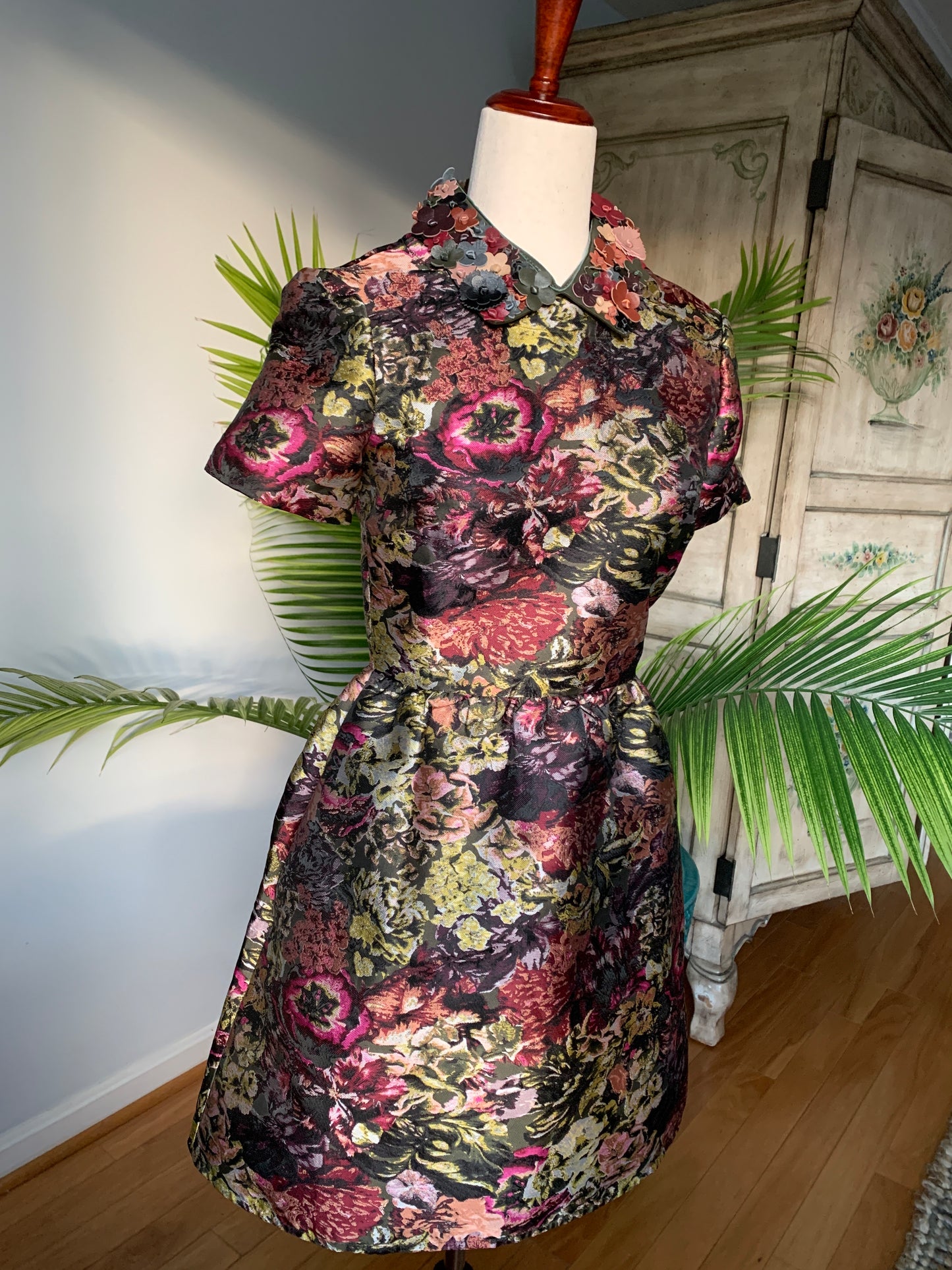 Valentino Cocktail Dress Silk Peter Pan Collar, Sz XS