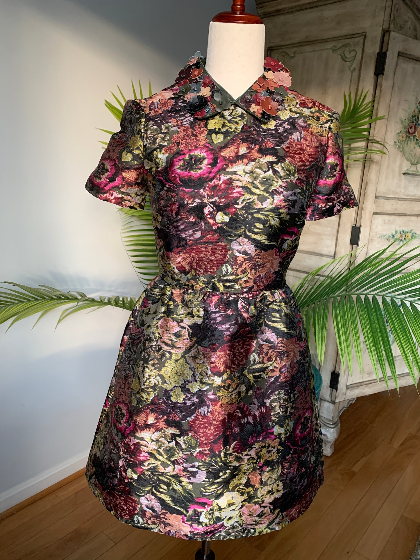 Valentino Cocktail Dress Silk Peter Pan Collar, Sz XS
