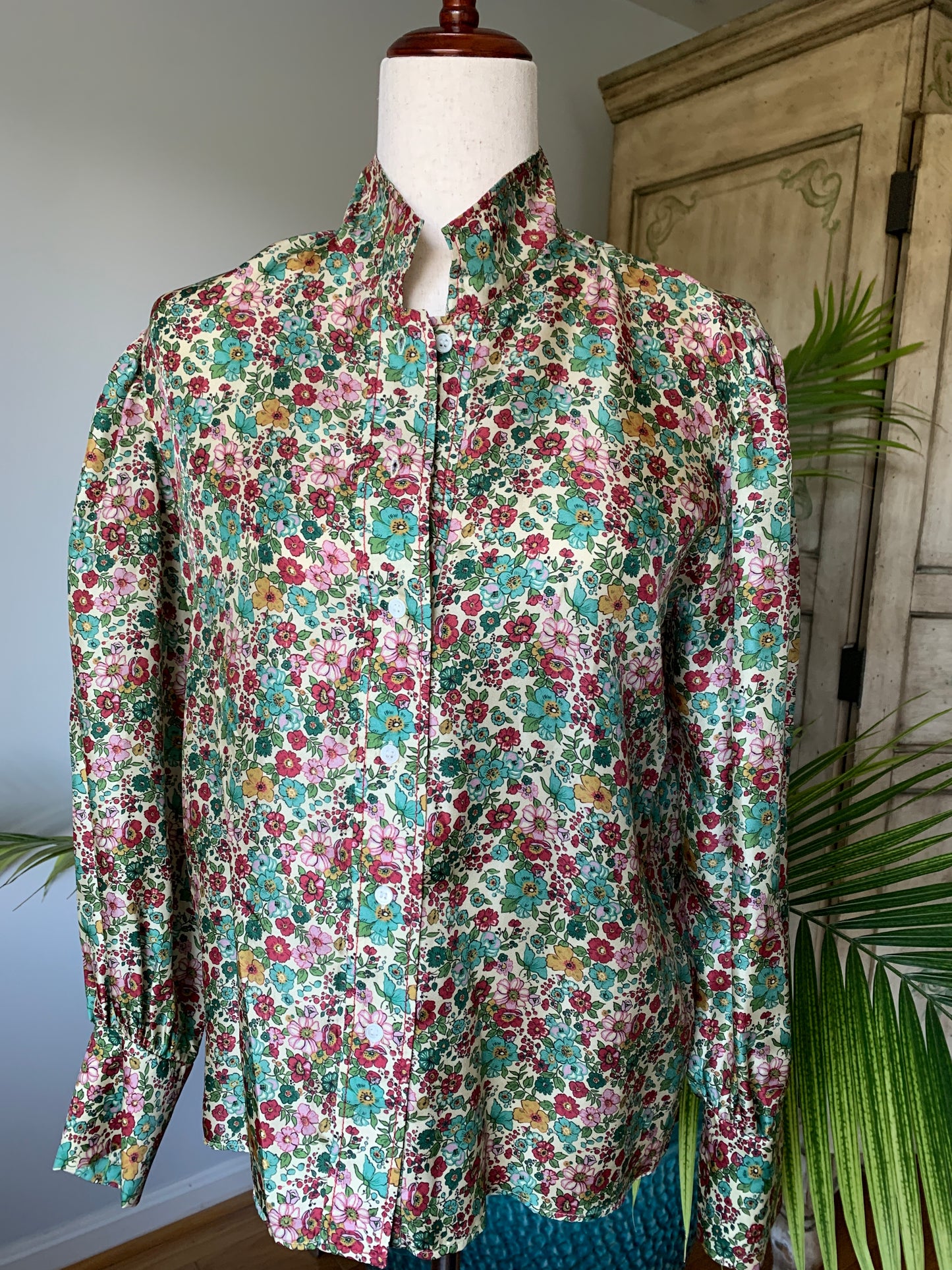 Sandro Paris Floral Print Silk Blouse Celery Green, Sz S