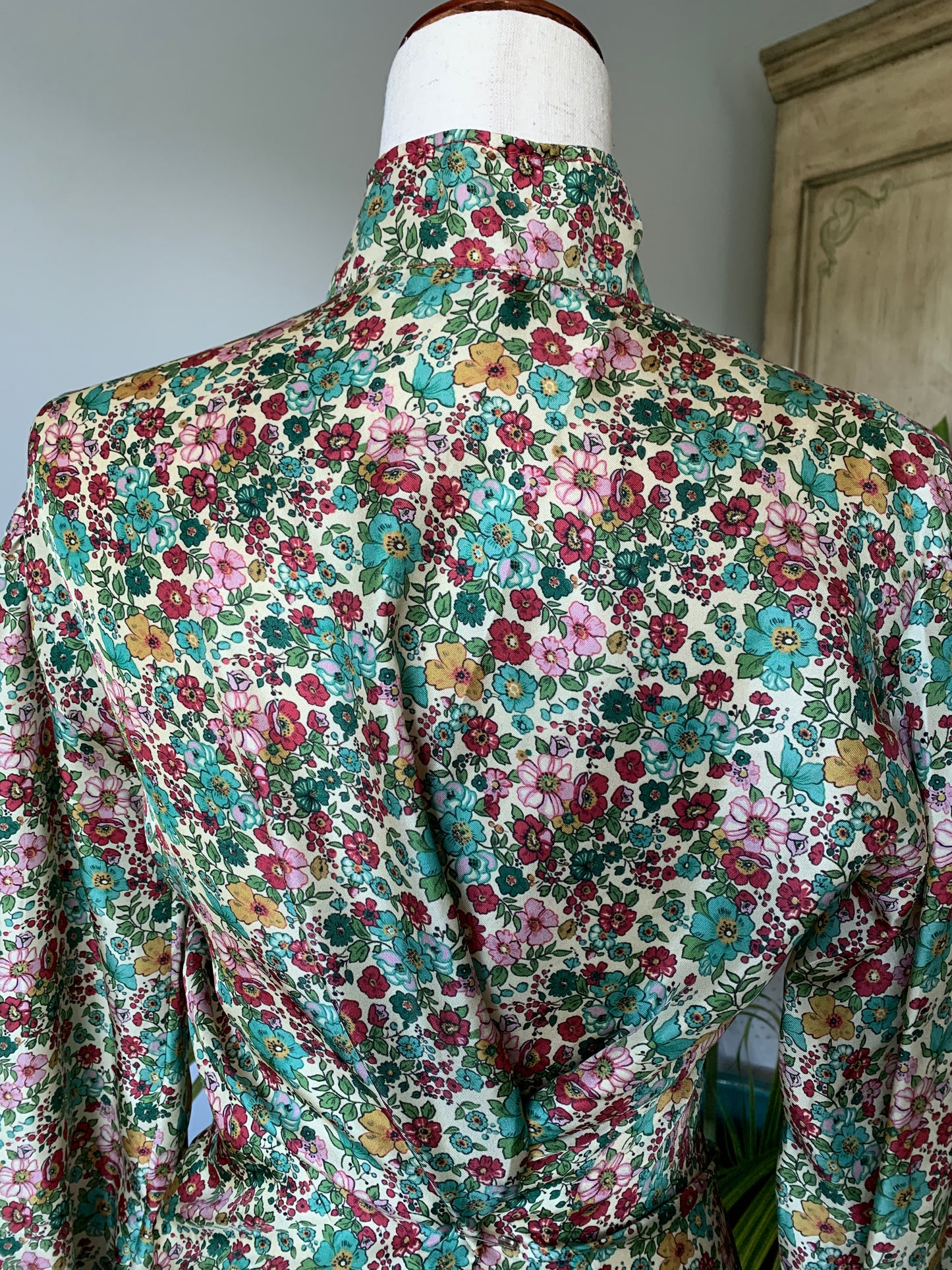 Sandro Paris Floral Print Silk Blouse Celery Green, Sz S
