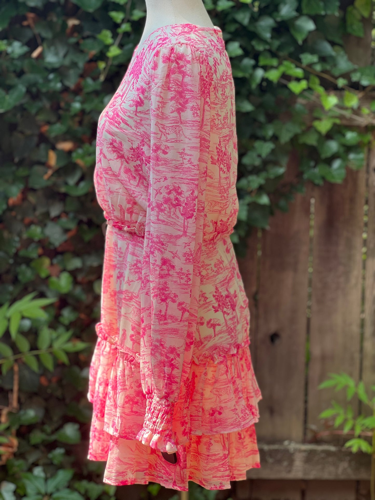 Aqua Toile Printed Ruffled Mini Dress Size L