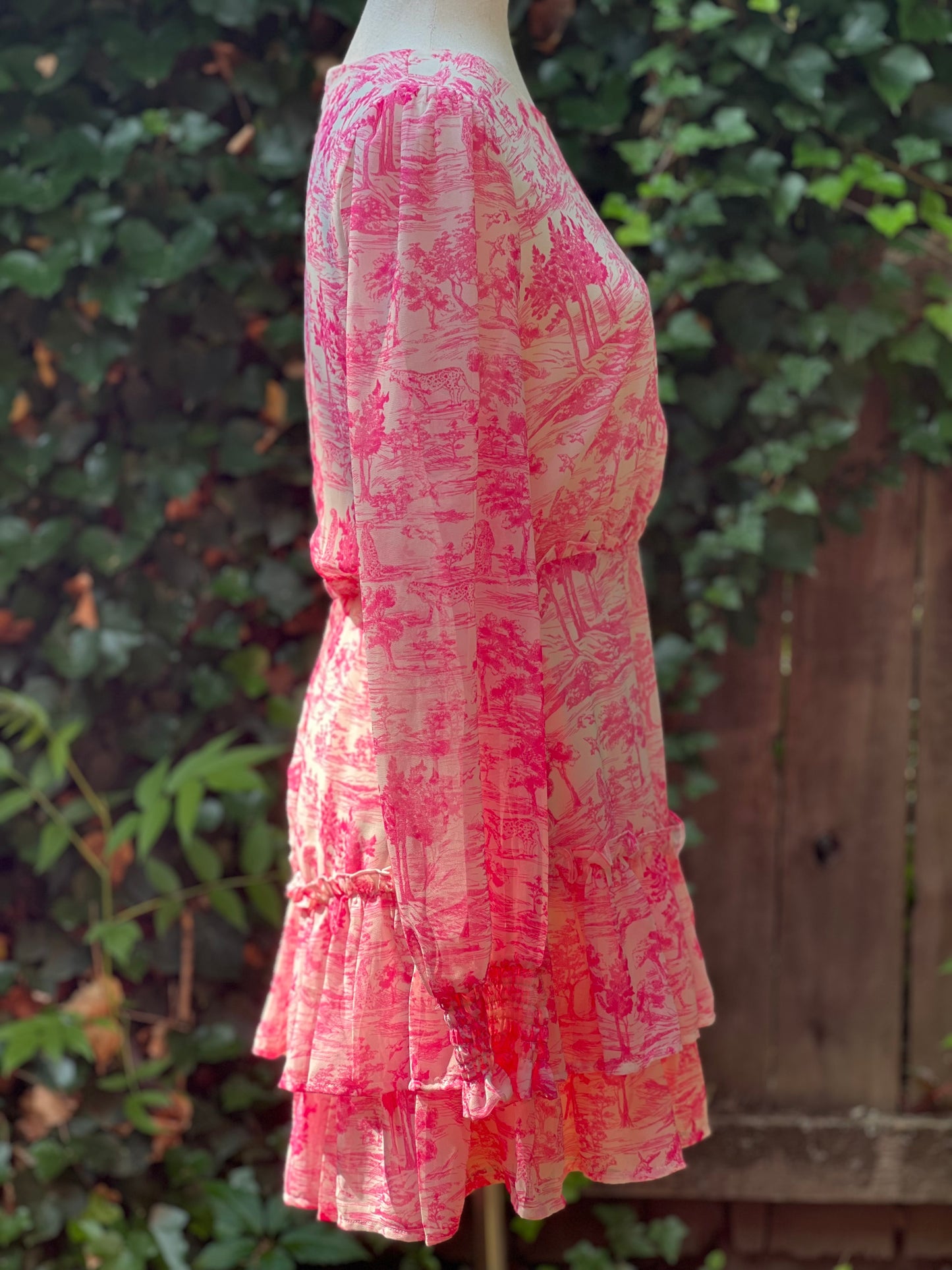 Aqua Toile Printed Ruffled Mini Dress Size L