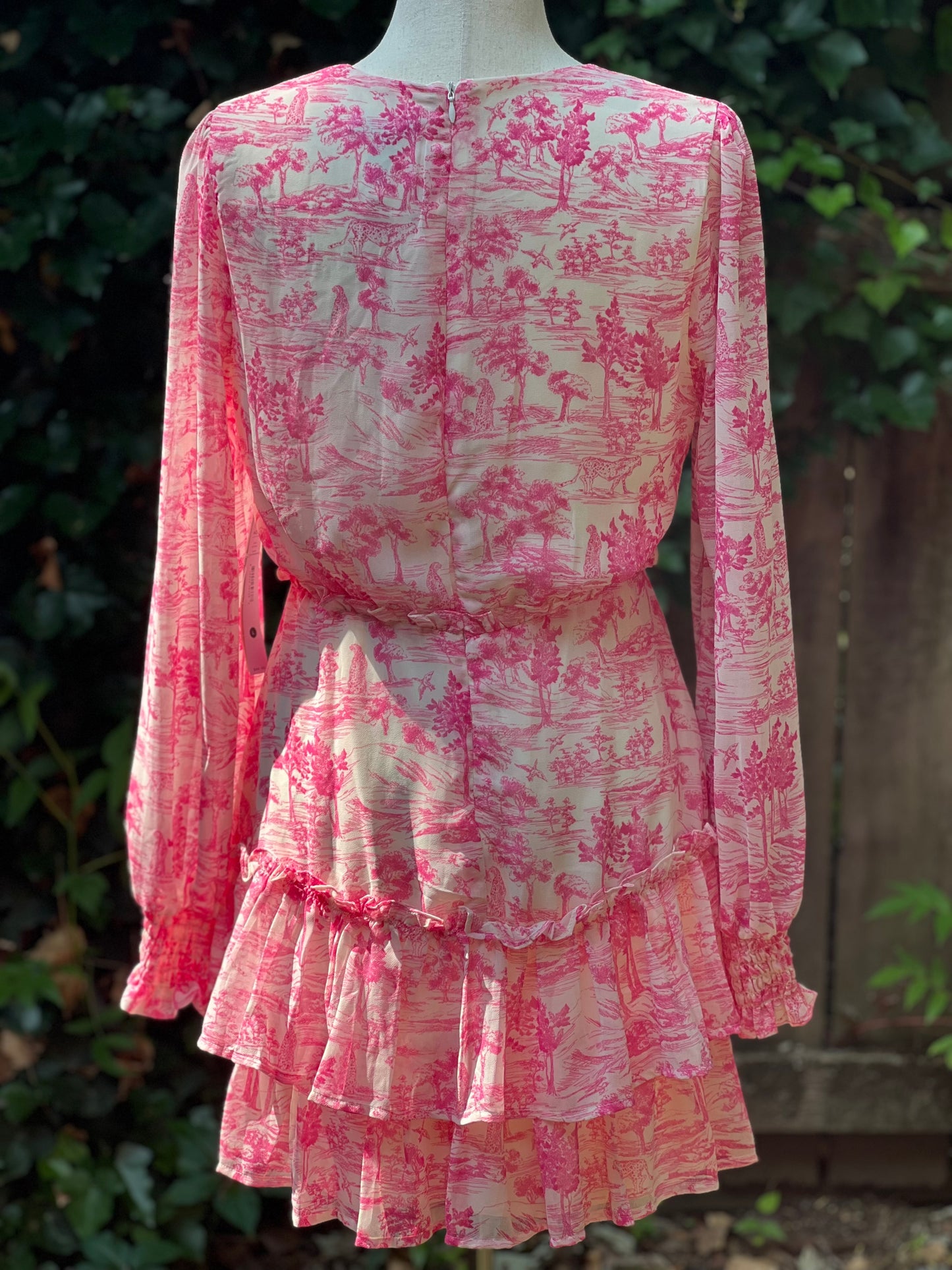 Aqua Toile Printed Ruffled Mini Dress Size L