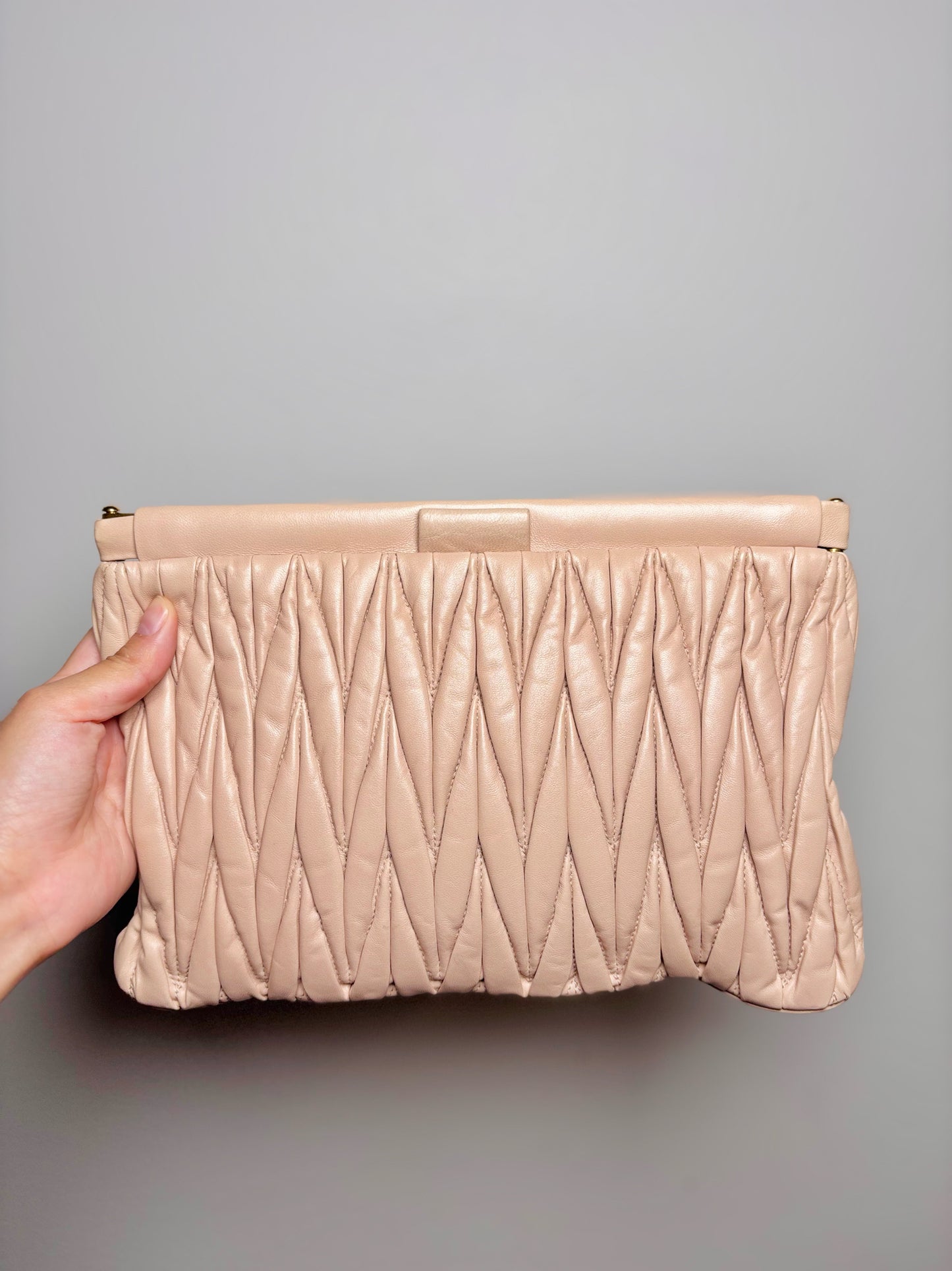 Miu Miu Leather Blush Pink Leather Small Cammeo Matellasse Clutch Purse