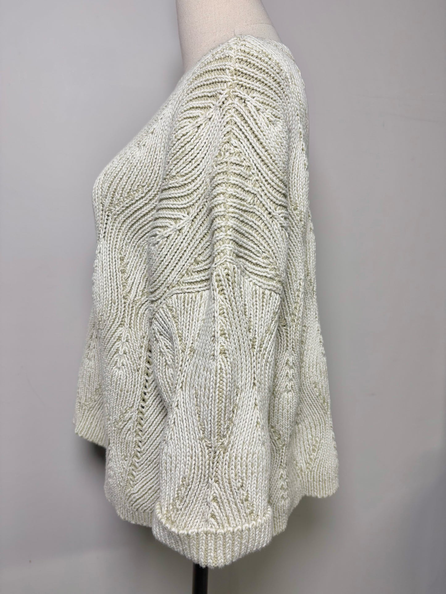 Women Size 12 Poetry Sage, White Knitted 100% Cotton Sweater