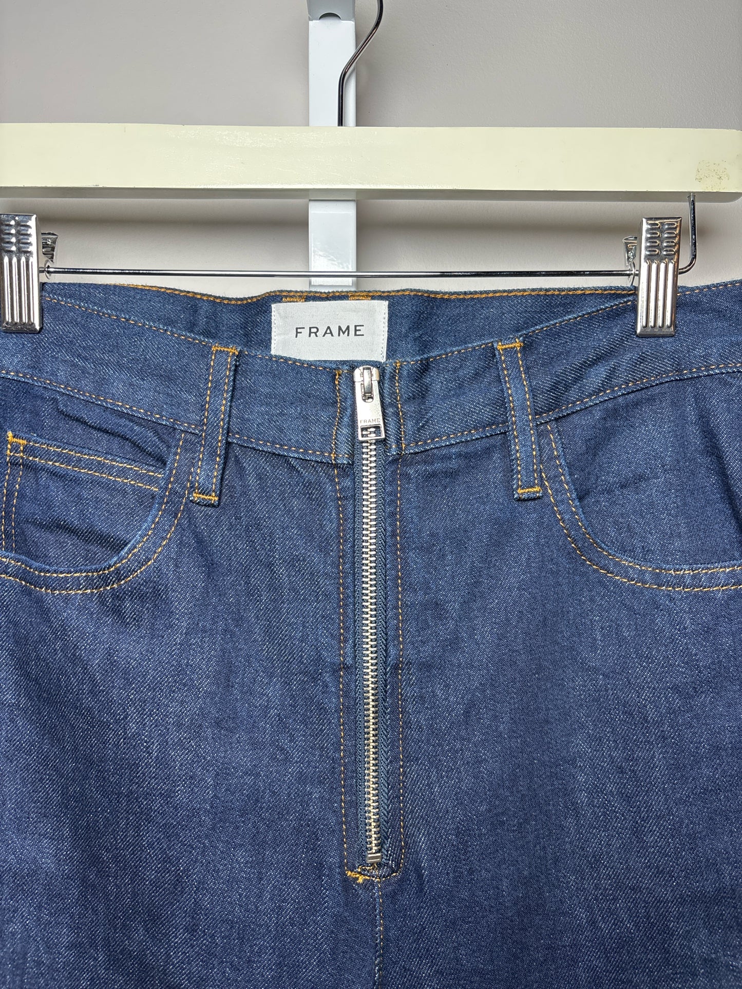 Women Size 27 (4, US) Frame Blue Solid Denim Front Exposed Zipper Jeans