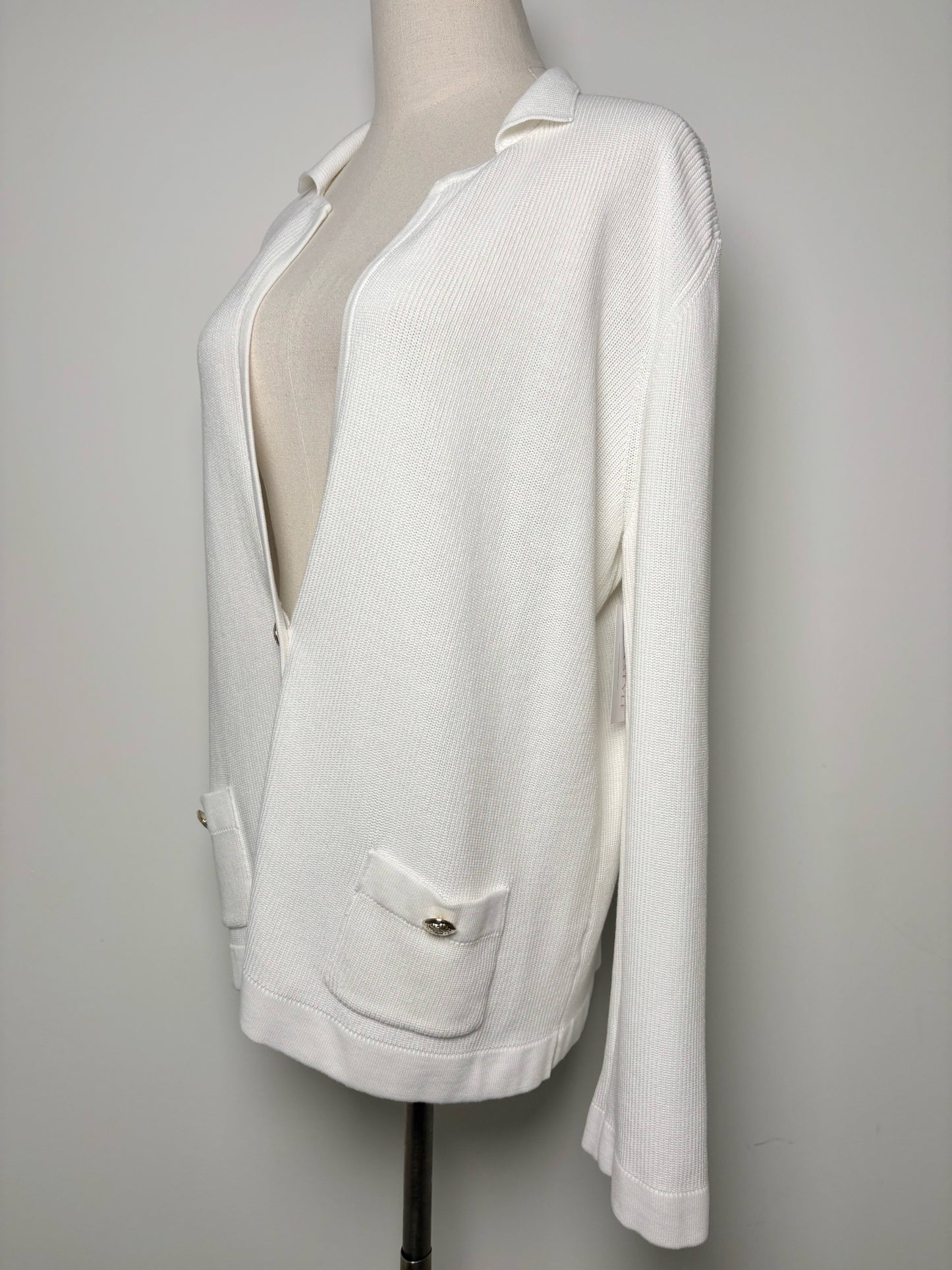 Women Size 10 Amina Rubinacci Off White Solid 100% Cotton Sweater