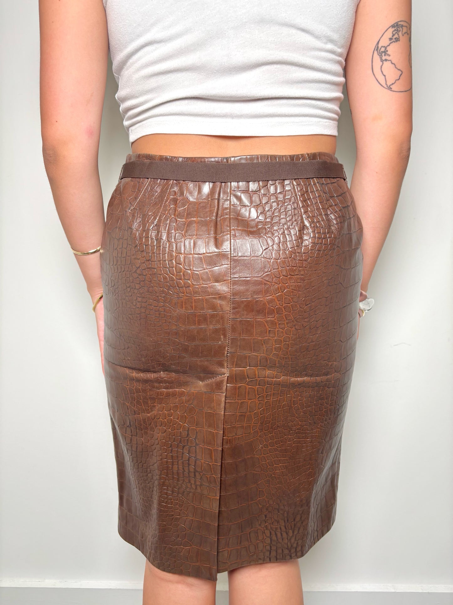 Women Size 6 'S Max Mara Brown Croc Embossed Skirt