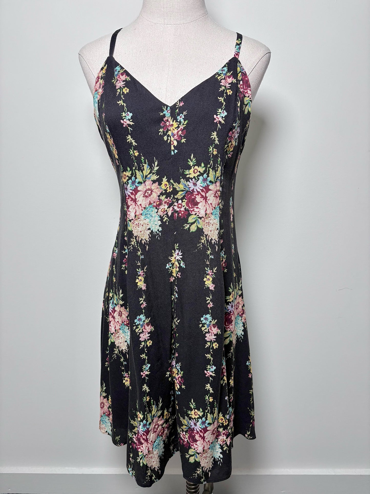 Women Size M Alice + Olivia Black, yellow, green, blue Floral Viscose Dress
