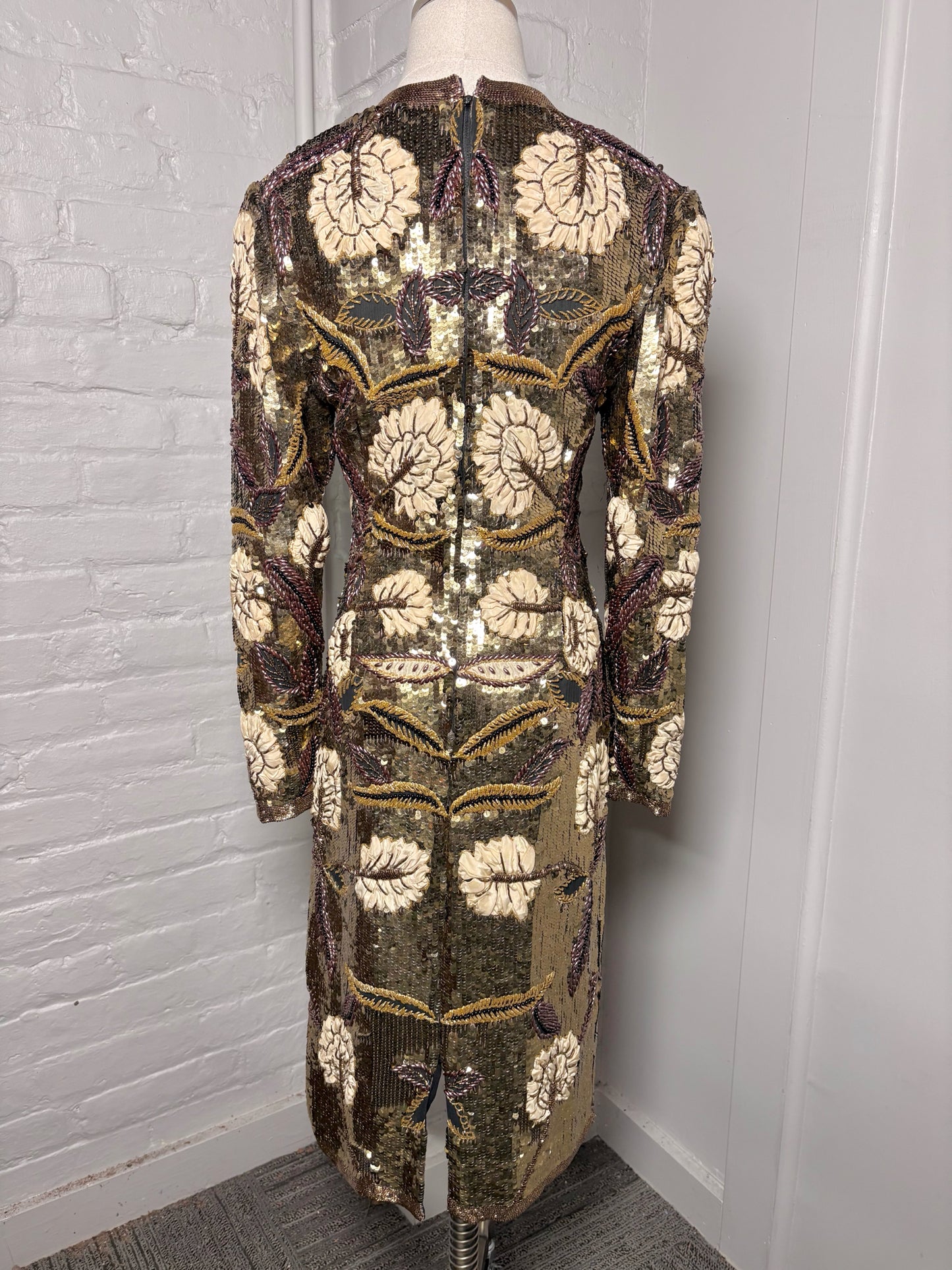 Women Size XS I. Magnin Gold Multi-Beads Vintage Dress