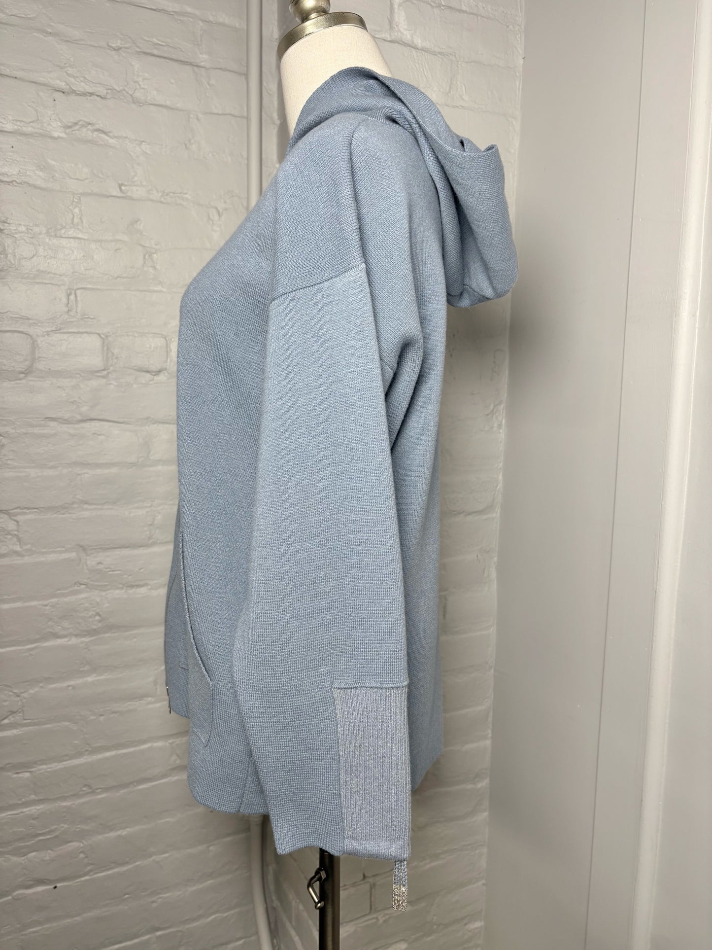 Women Size 42 ( 6 US) Panicale Sky Blue Solid Wool Blend Hood Zip Sweater