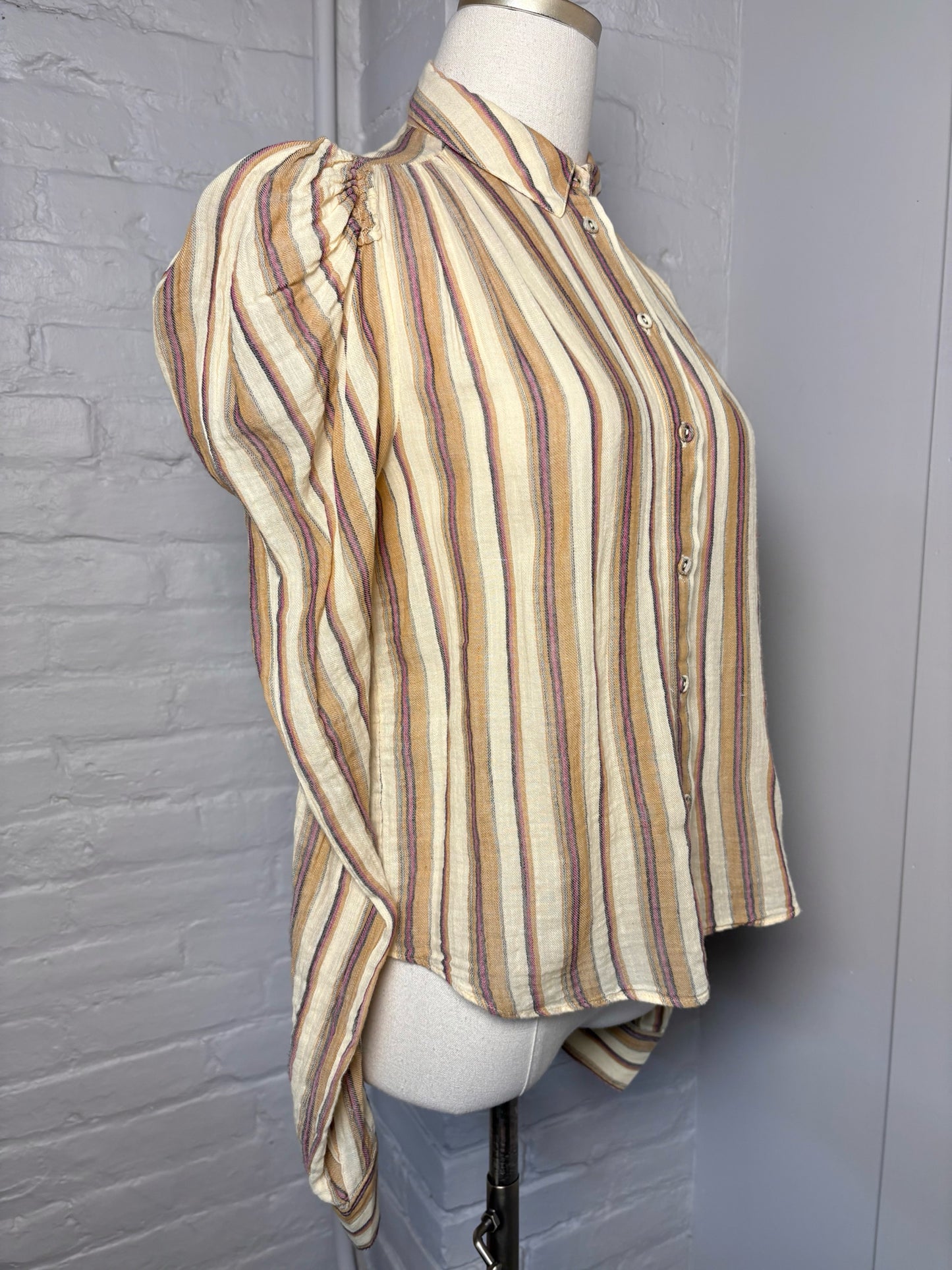 Women Size 0 Ulla Johnson Cream, yellow, red Stripe Cotton Shirt