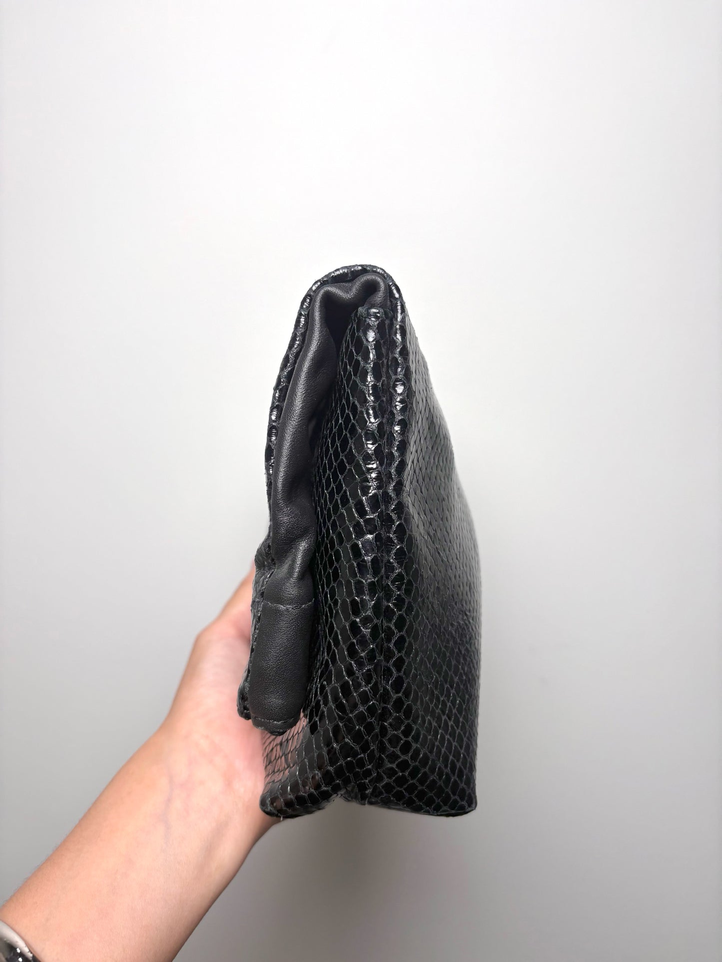 Gigi New York Python Embossed Leather Black Cowhide Clutch Purse