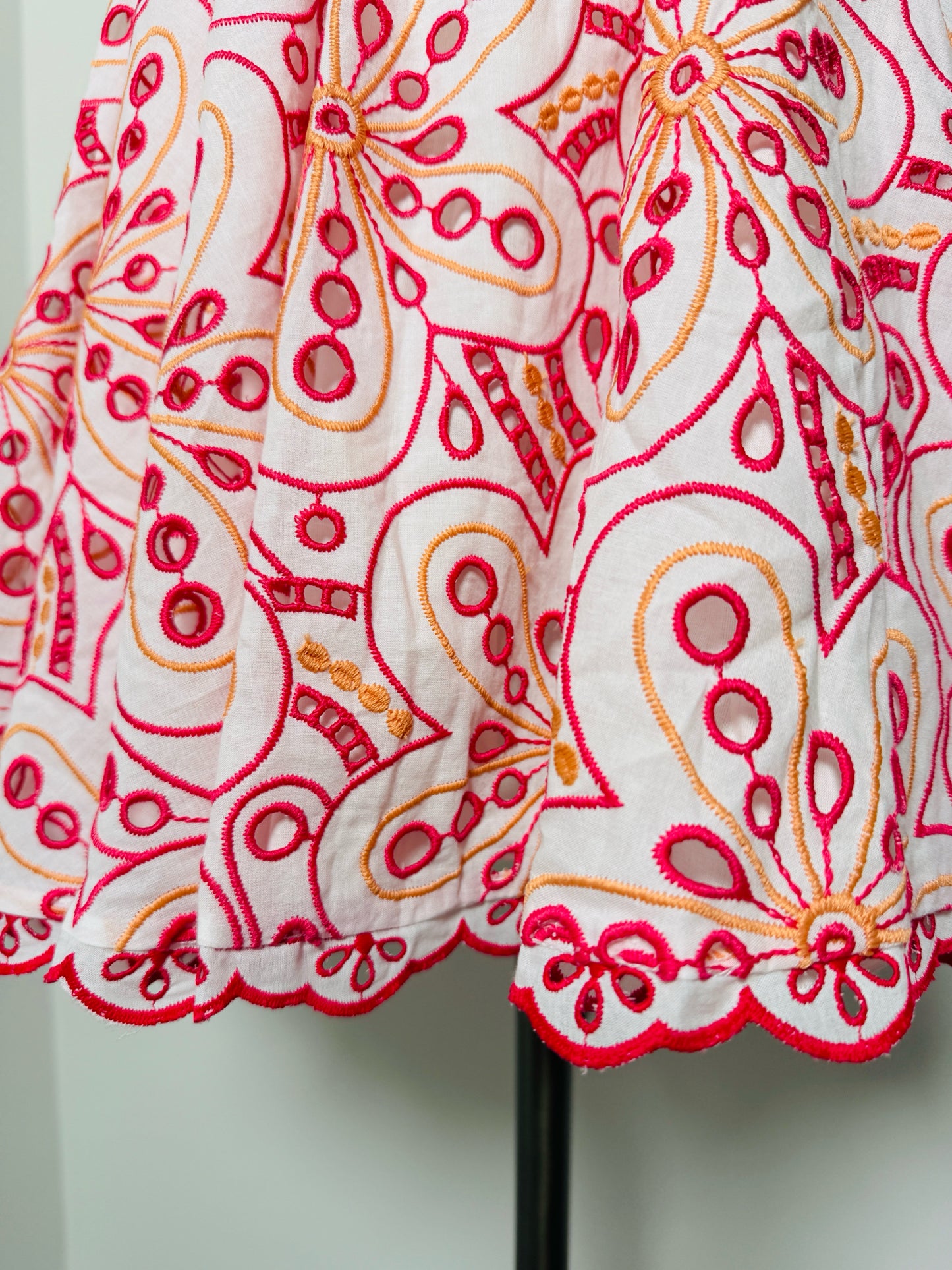 Women Size L Charo Ruiz Ibiza Pink, orange, white Eyelet Cotton Mini Dress
