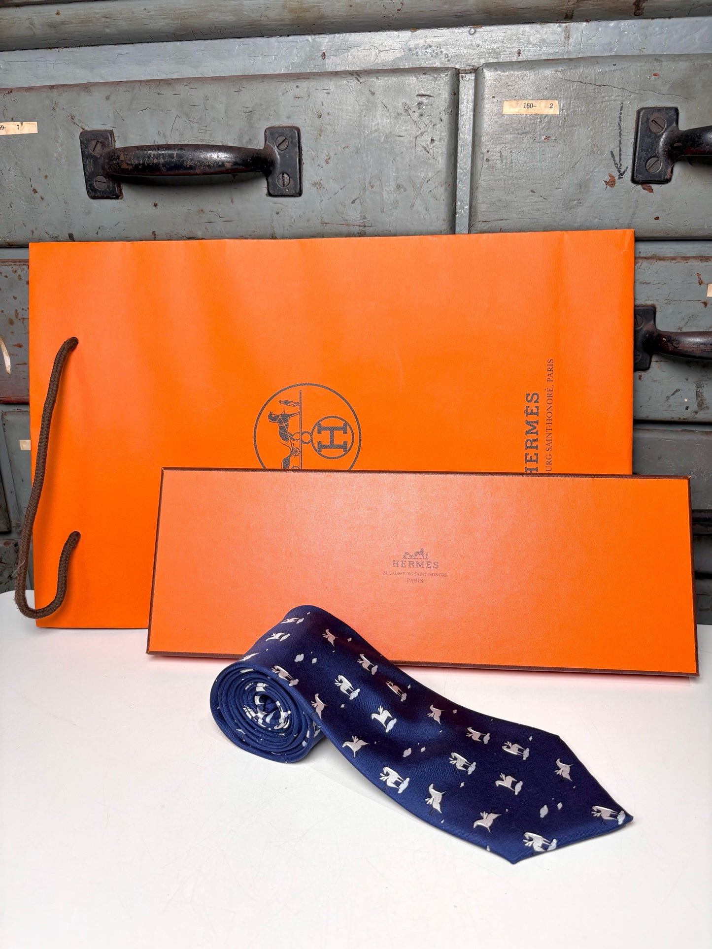 Hermes Blue 100% Silk Pegasus Men's Tie