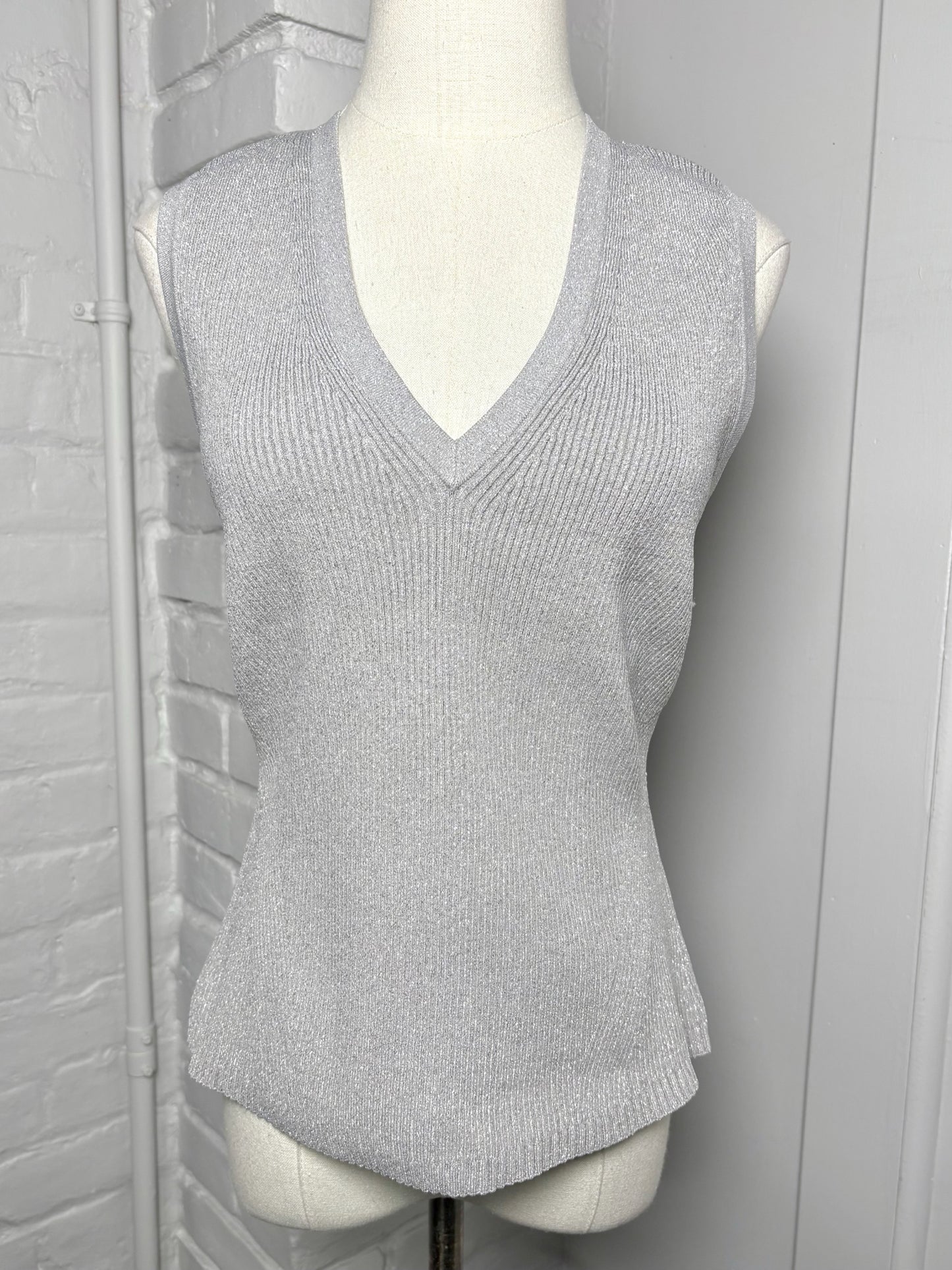Women Size L Veronica Beard Silver Sparkle Sweater Vest