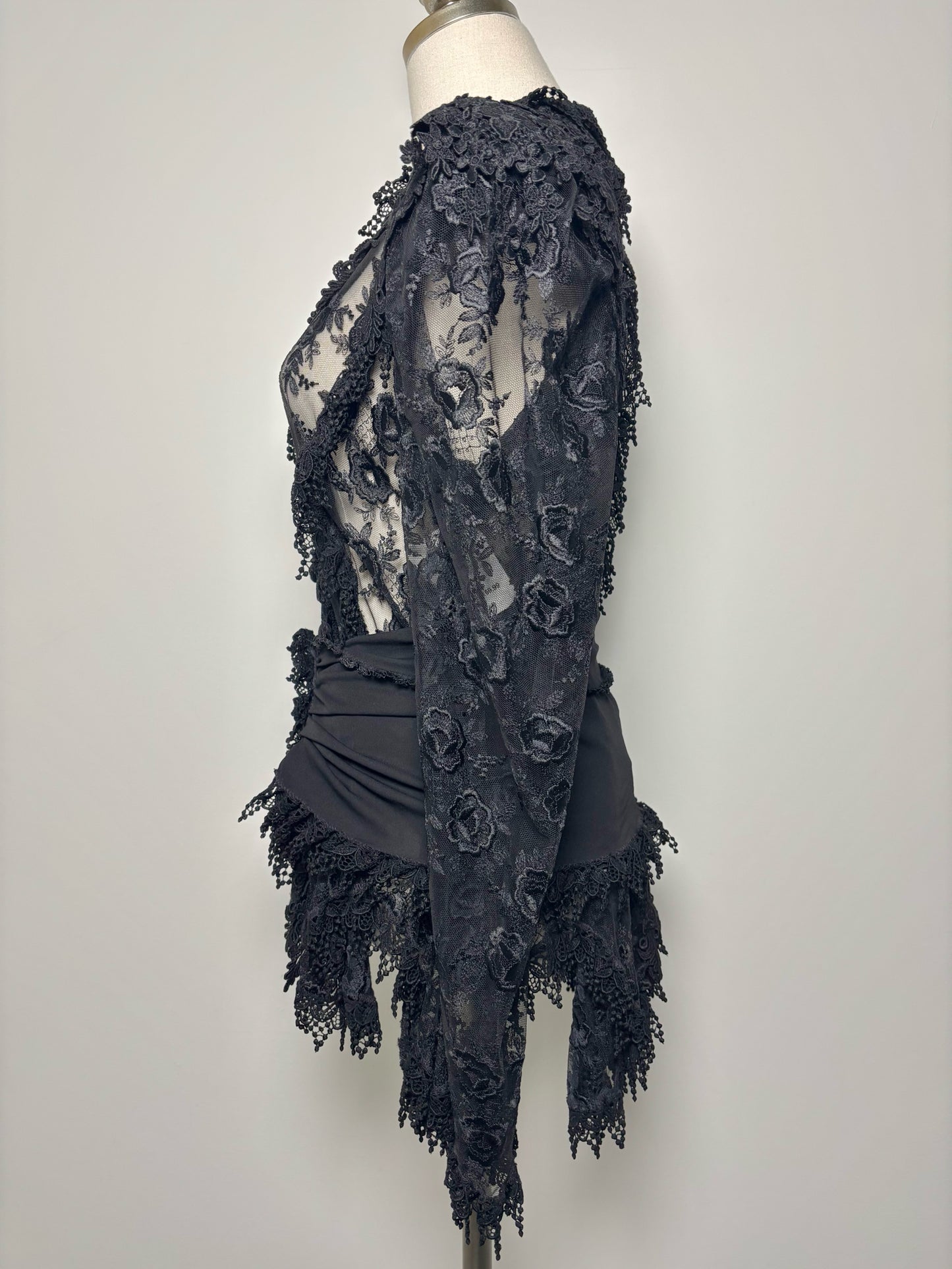 Women Size L No Label Black Lace Nylon, Polyester Blouse