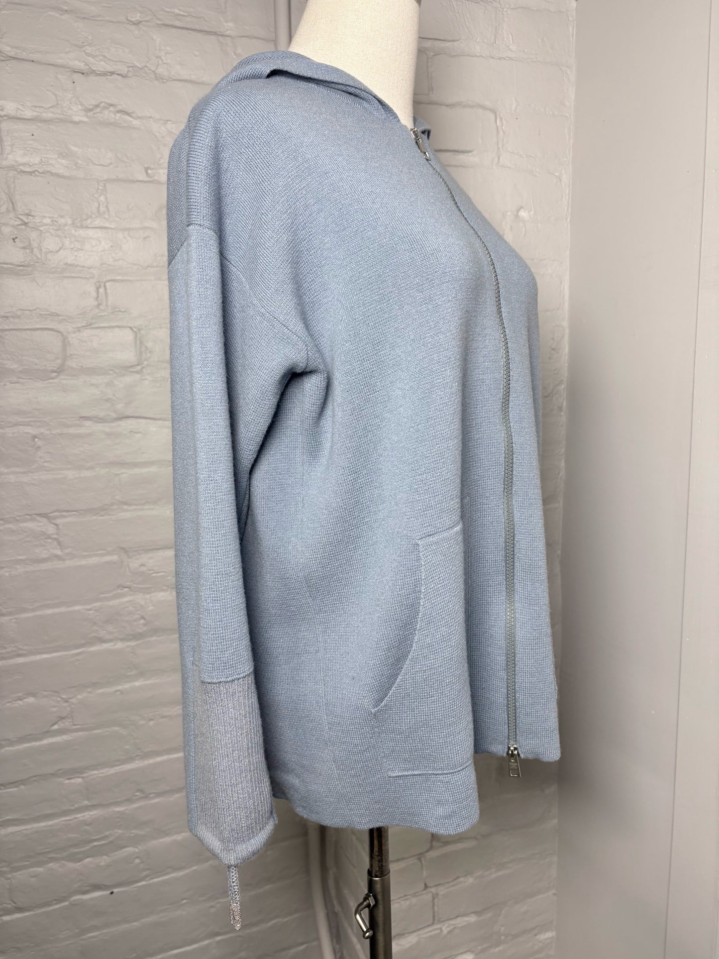 Women Size 42 ( 6 US) Panicale Sky Blue Solid Wool Blend Hood Zip Sweater