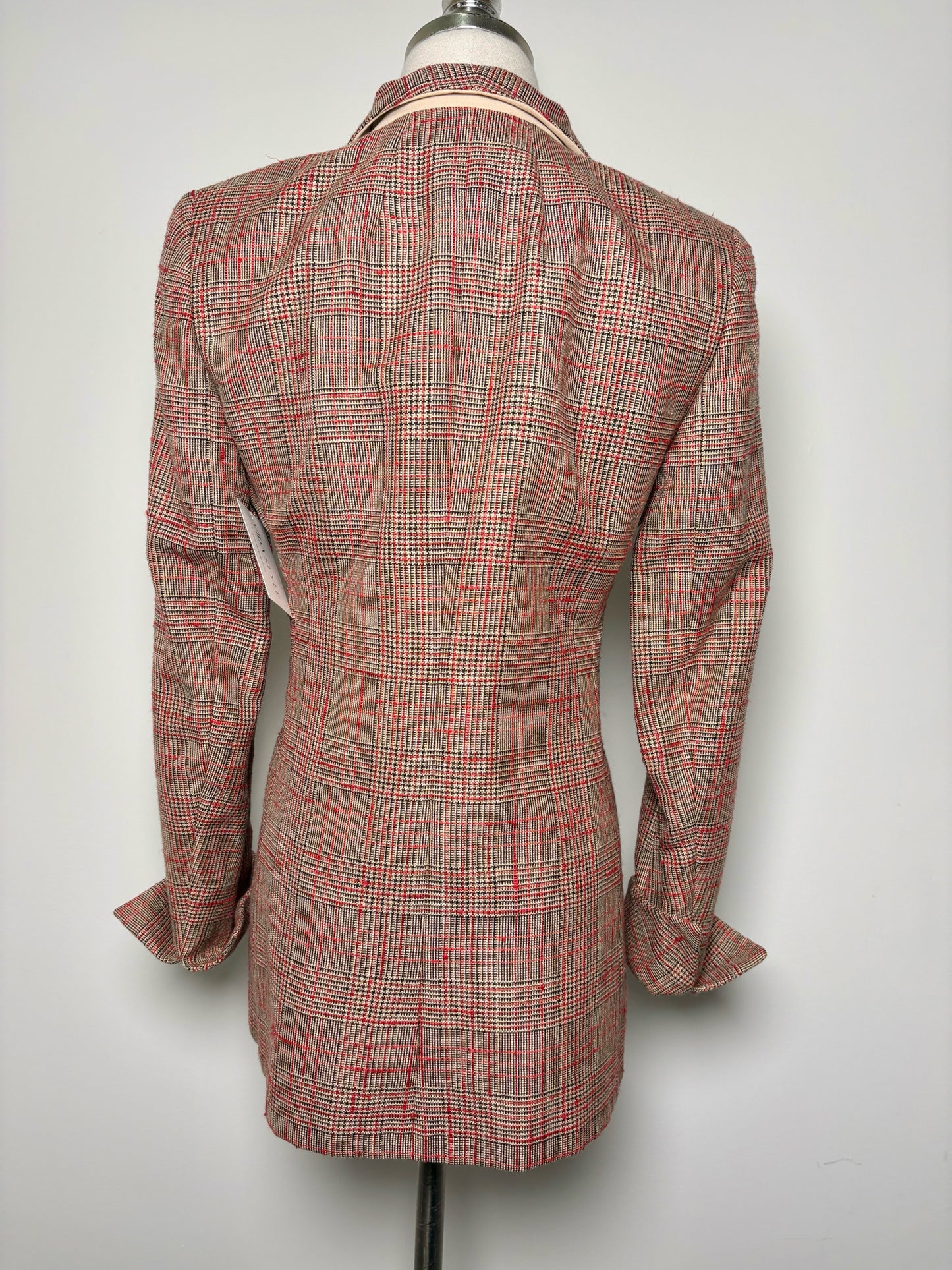 Women Size 6 Akris Khaki, Red, Black Plaid NWT Blazer