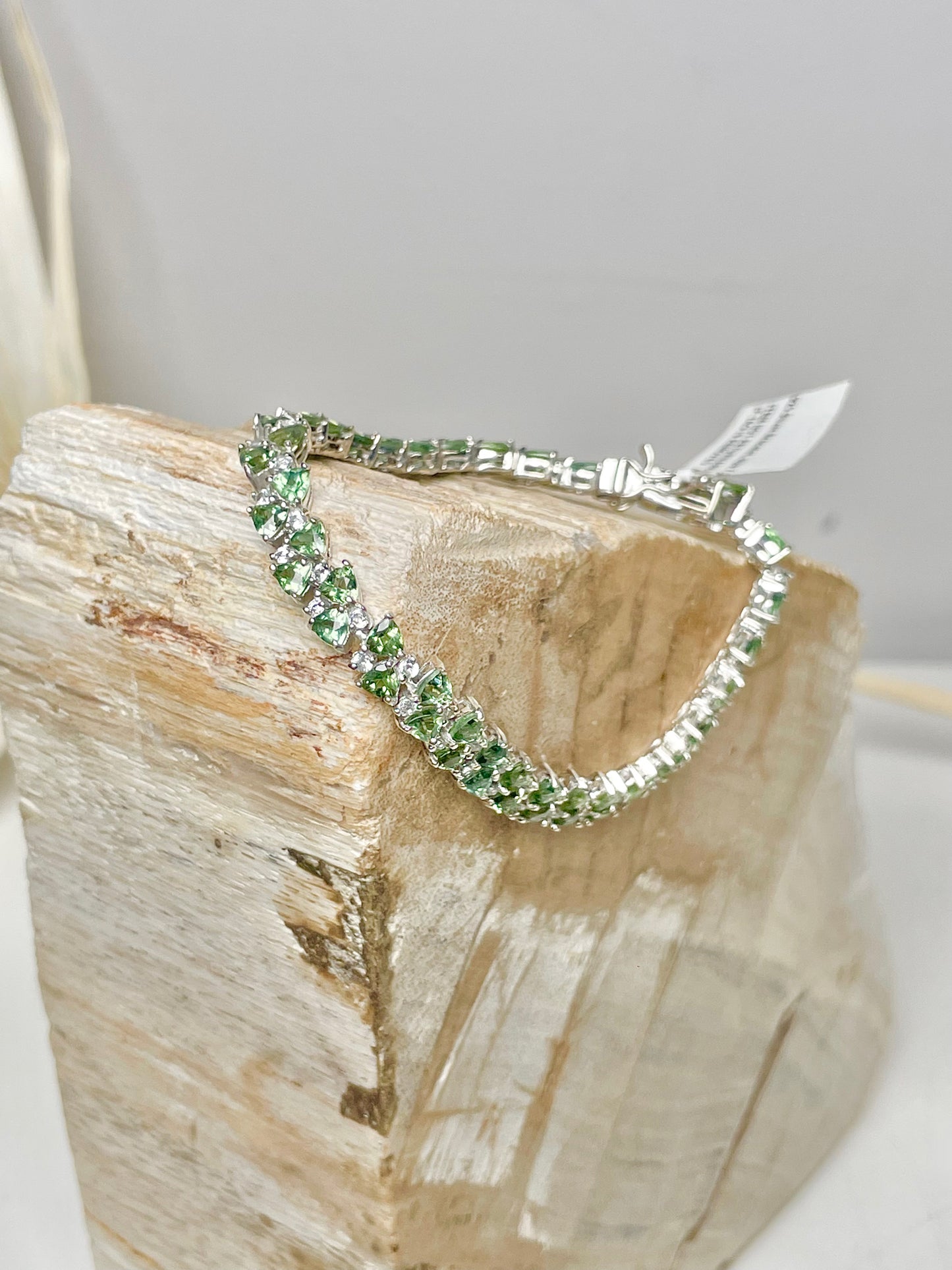 Sterling Silver NWT Green Apatite, White Zircon Bracelet