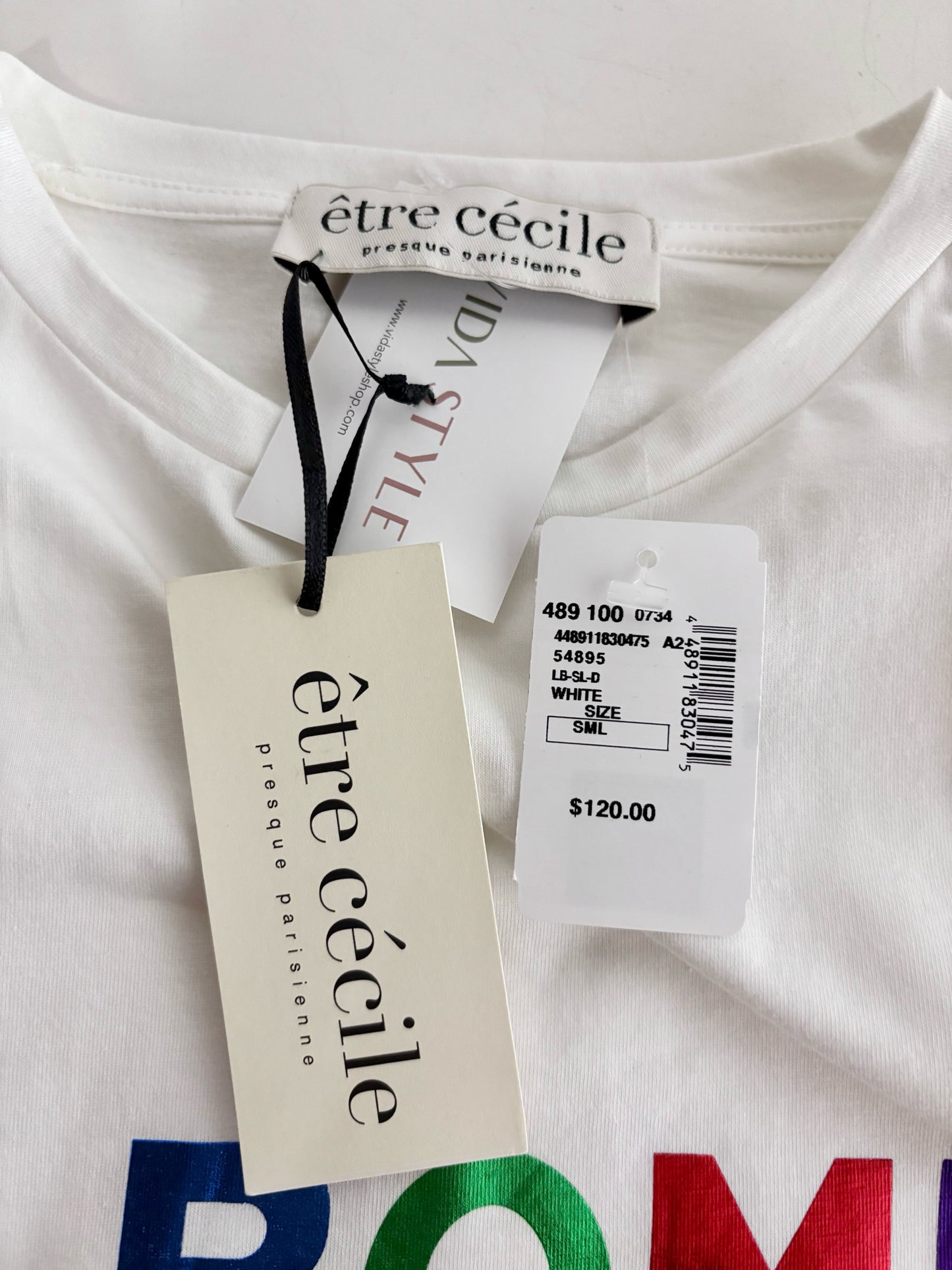 Women Size S Etre Cecile White La Bombe Pre-owned, NWT 100% Cotton T-shirt
