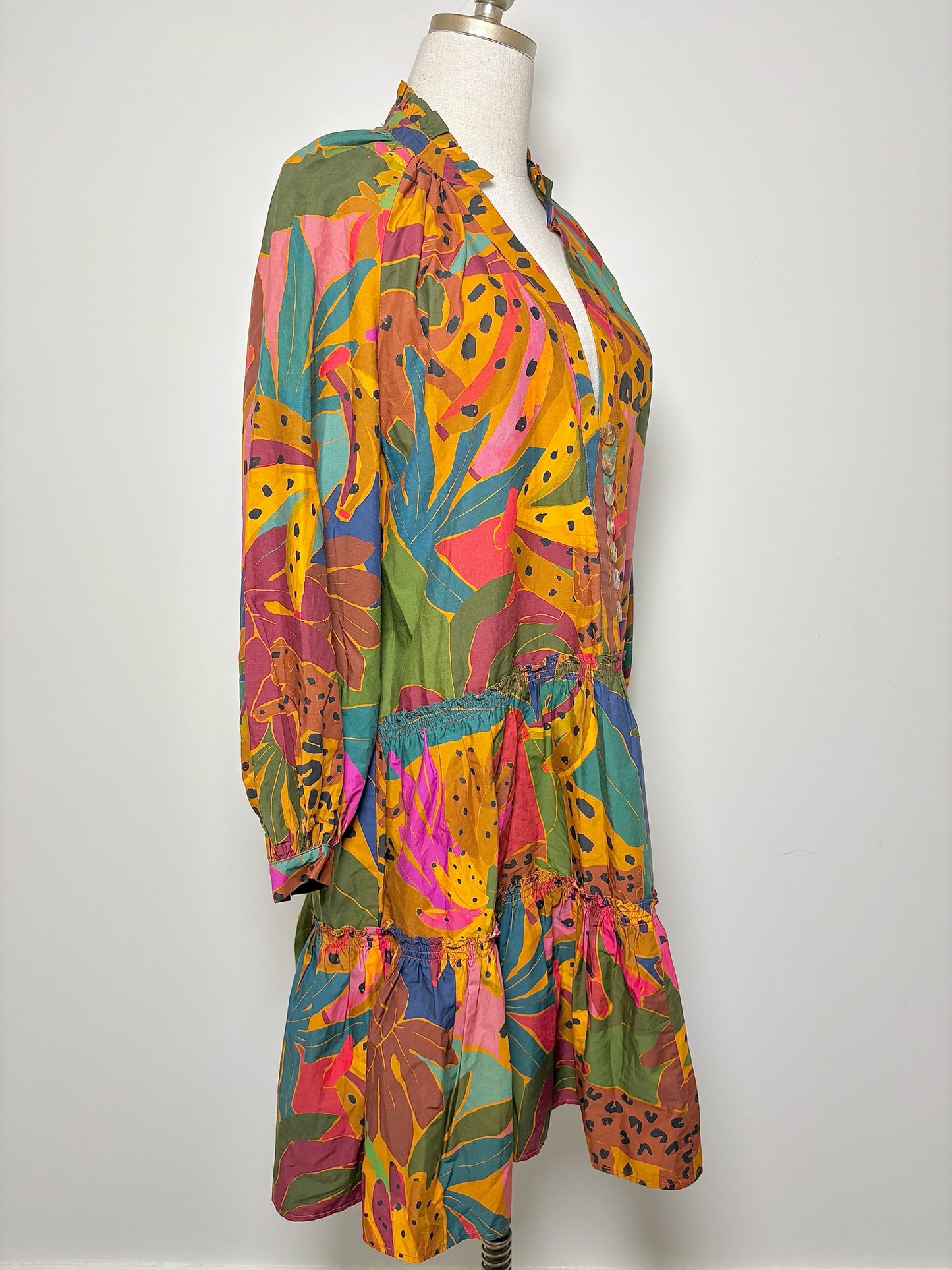 Women Size S Farm Rio Brown, Green and Pink Jungle Cotton NWT Dress