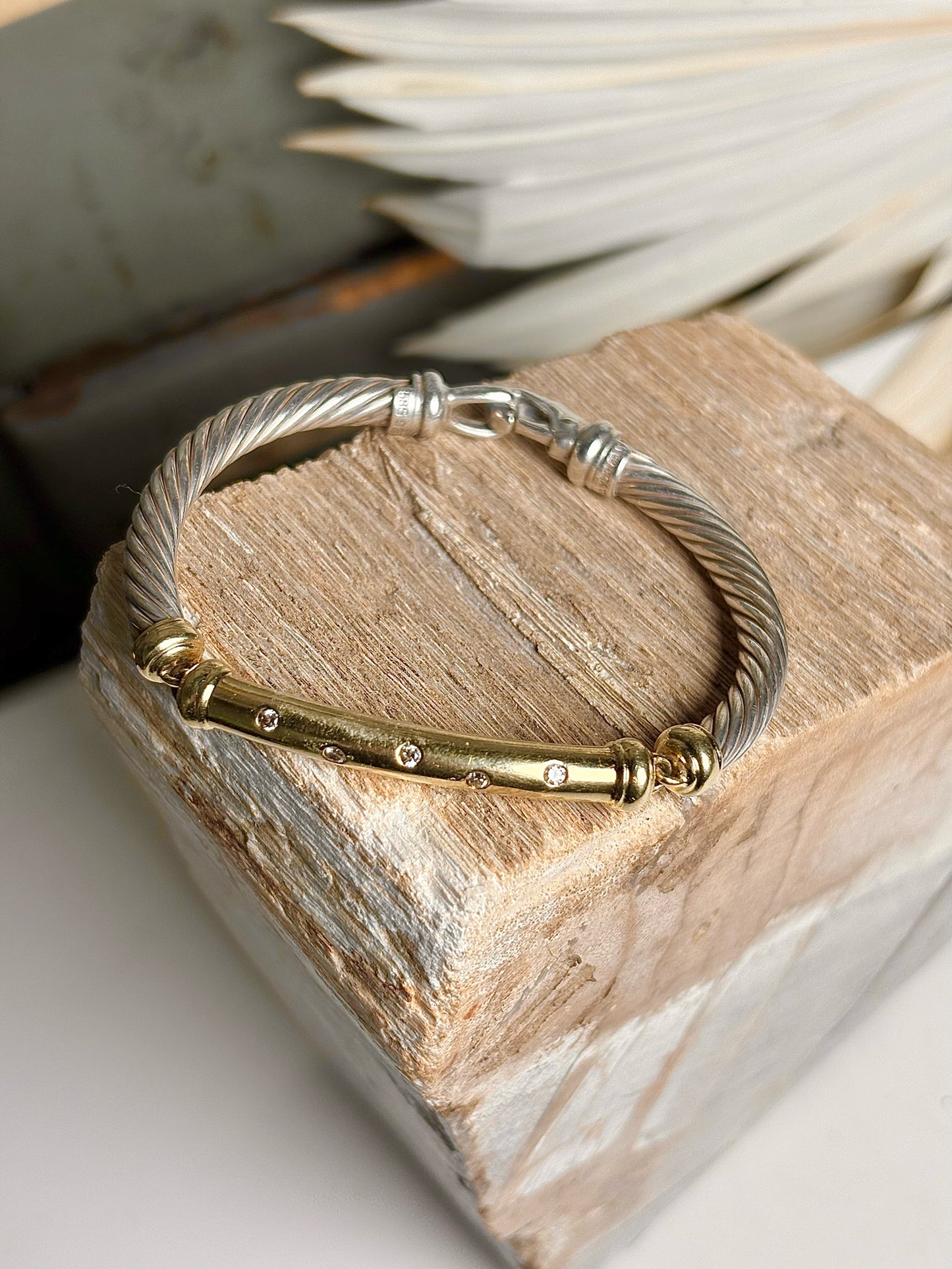 David Yurman Cable Twist, Diamond Bar 14K Gold Bracelet