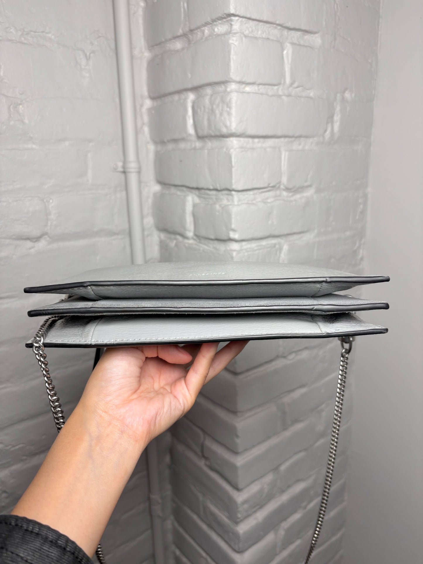 Leather AllSaints Solid Leather Light Gray Small Purse