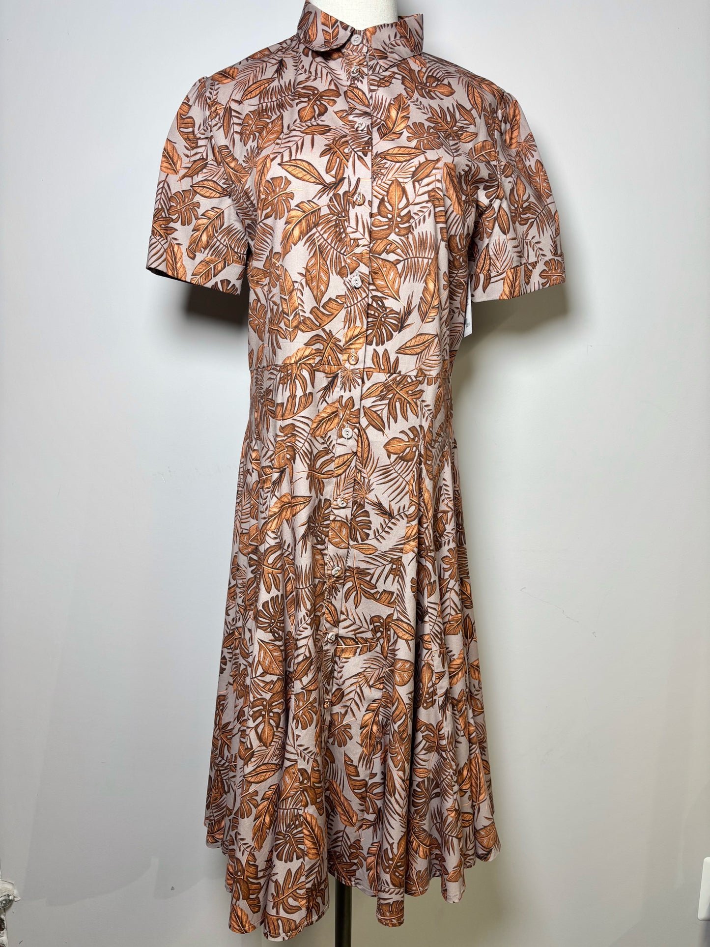 Women Size 12 Purotatto Taupe, Copper Floral Print Cotton, Elastane Dress