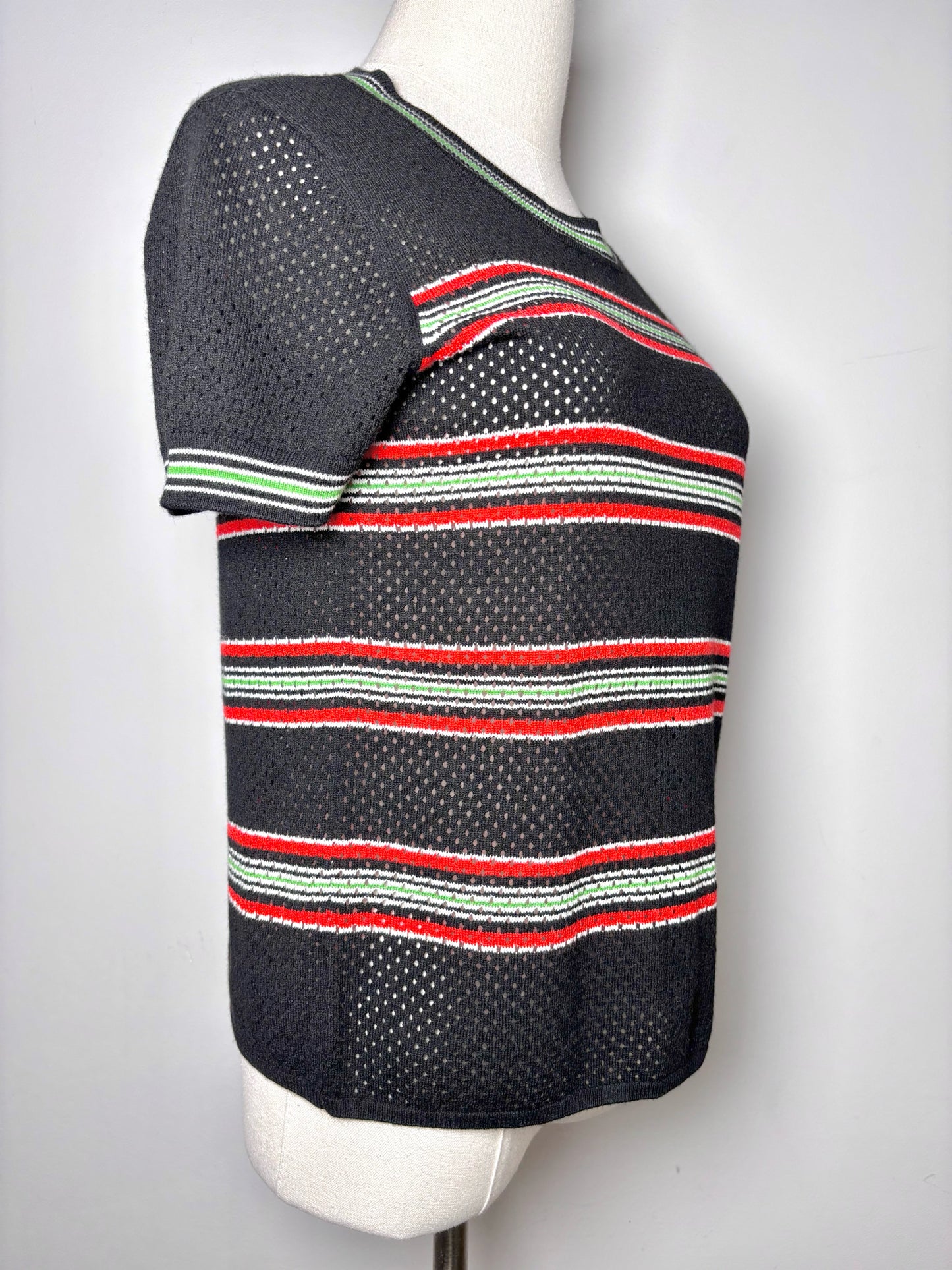 Women Size M Rag & Bone Black, Red, Lime Green Stripe Sweater