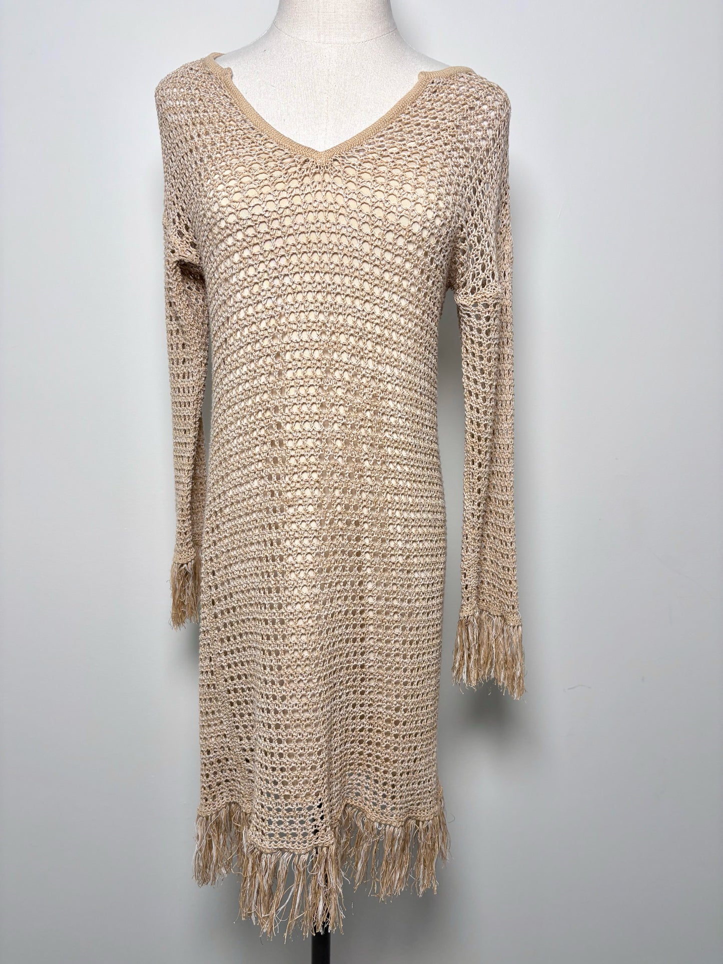 Women Size S Trina Turk Khaki Knitted Cotton, Linen, Viscose Dress