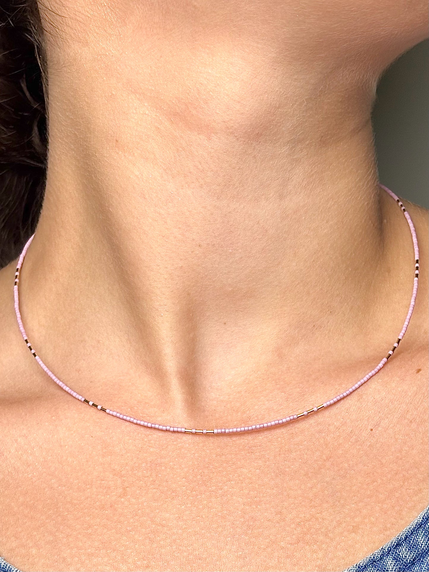 Abacus Row 14K Gold Filled Beads + Pink Japanese Miyuke BeadsArche Necklace