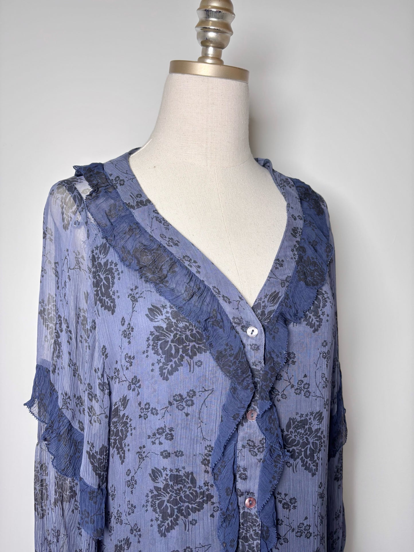 Women Size L Sundance Blue, Black Floral Print Cupro Dress