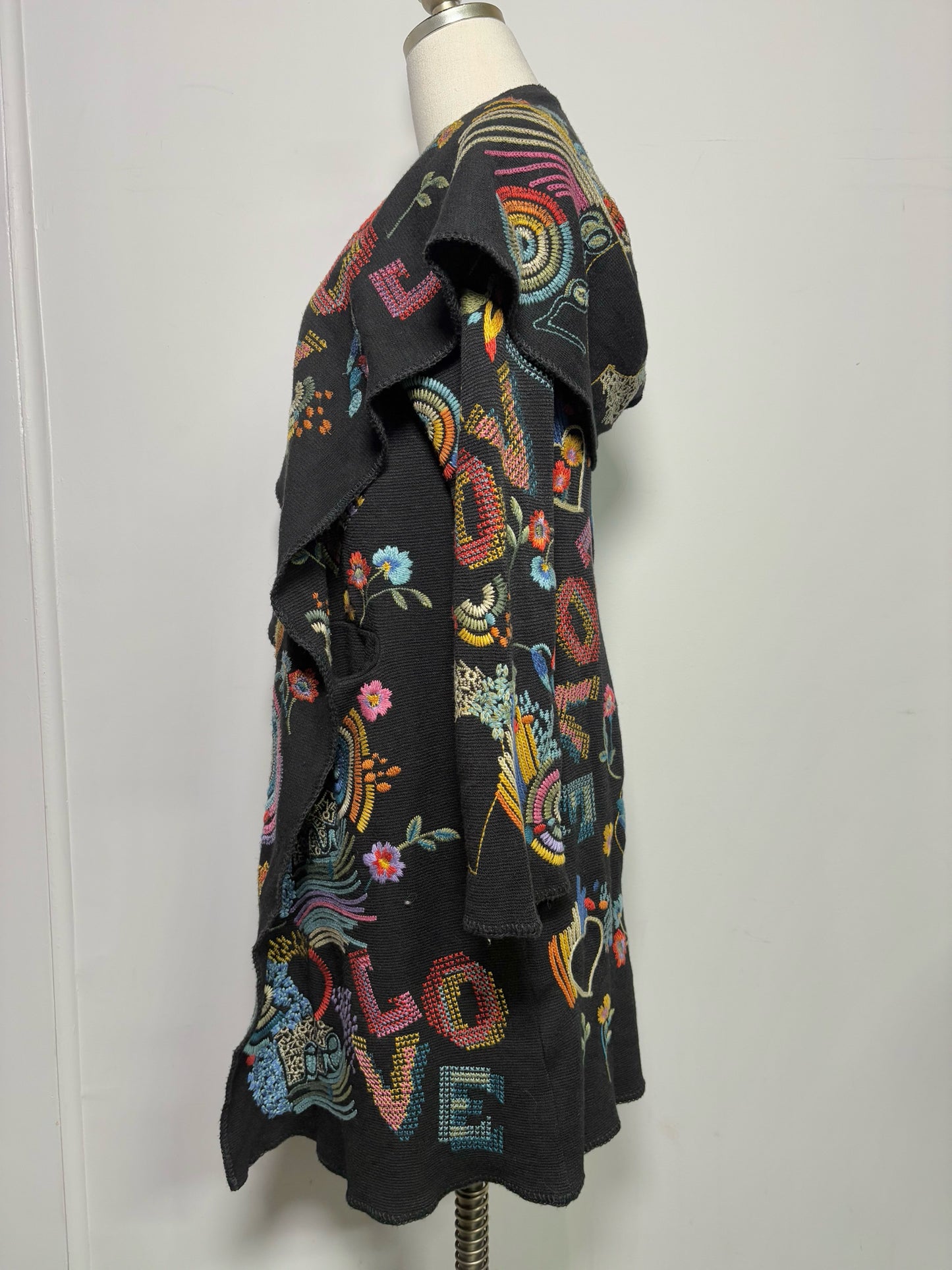 Women Size S "Biya Duster" Johnny Was Black Embroidered Cardigan